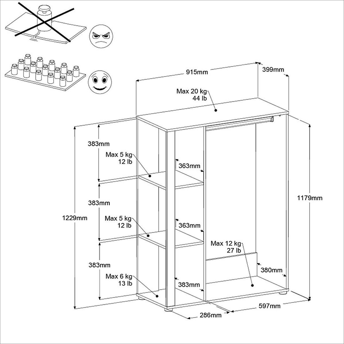JUGENDZIMMER weiß, Eiche, Komplett-Set 5-teilig mit vielen Fächern - Eichefarben/Weiß, Holzwerkstoff (95/123/206cm) - Parisot Meuble
