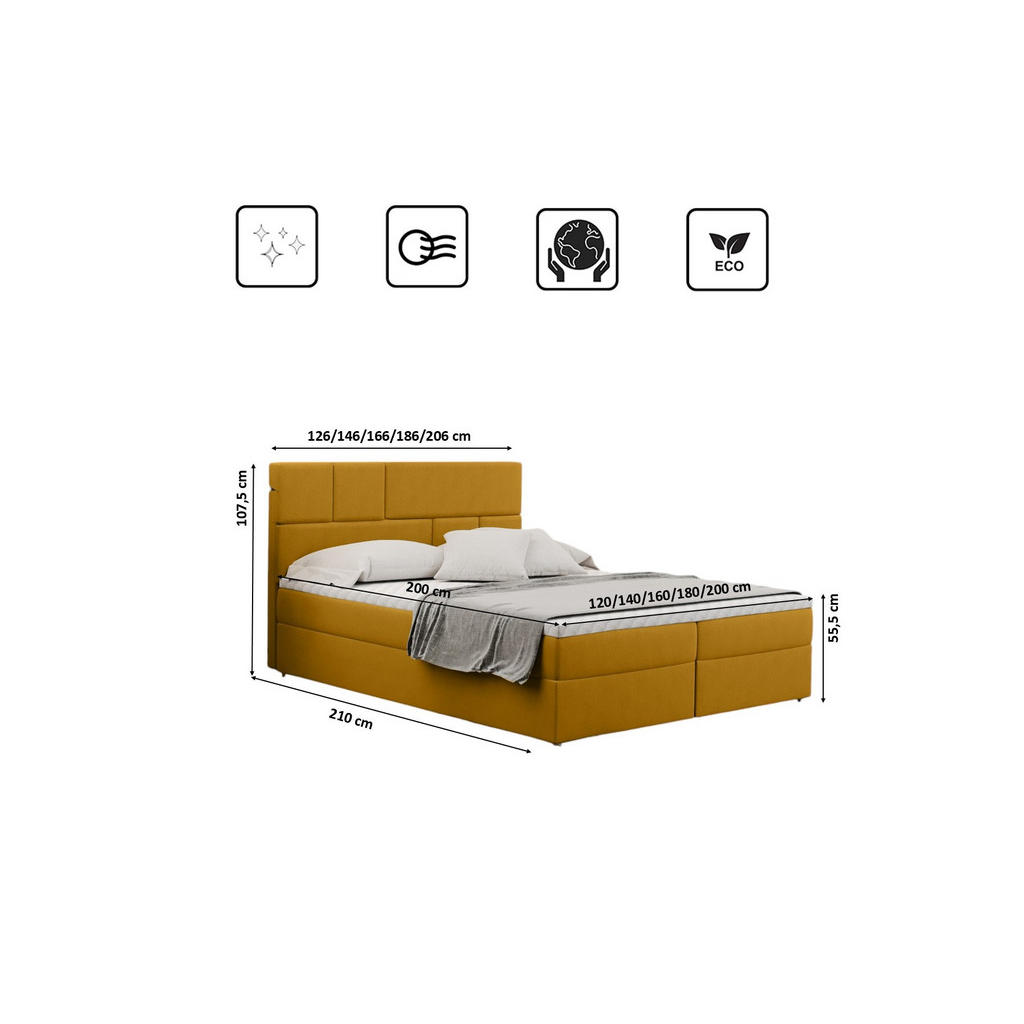 Thumbnail - Kaiser Möbel Boxbett, Gelb, Textil, H3, Höhe ca. 20 cm, einzeln stellbar,Rechteckig, Kufe, 120x200 cm, Schlafzimmer, Bet...