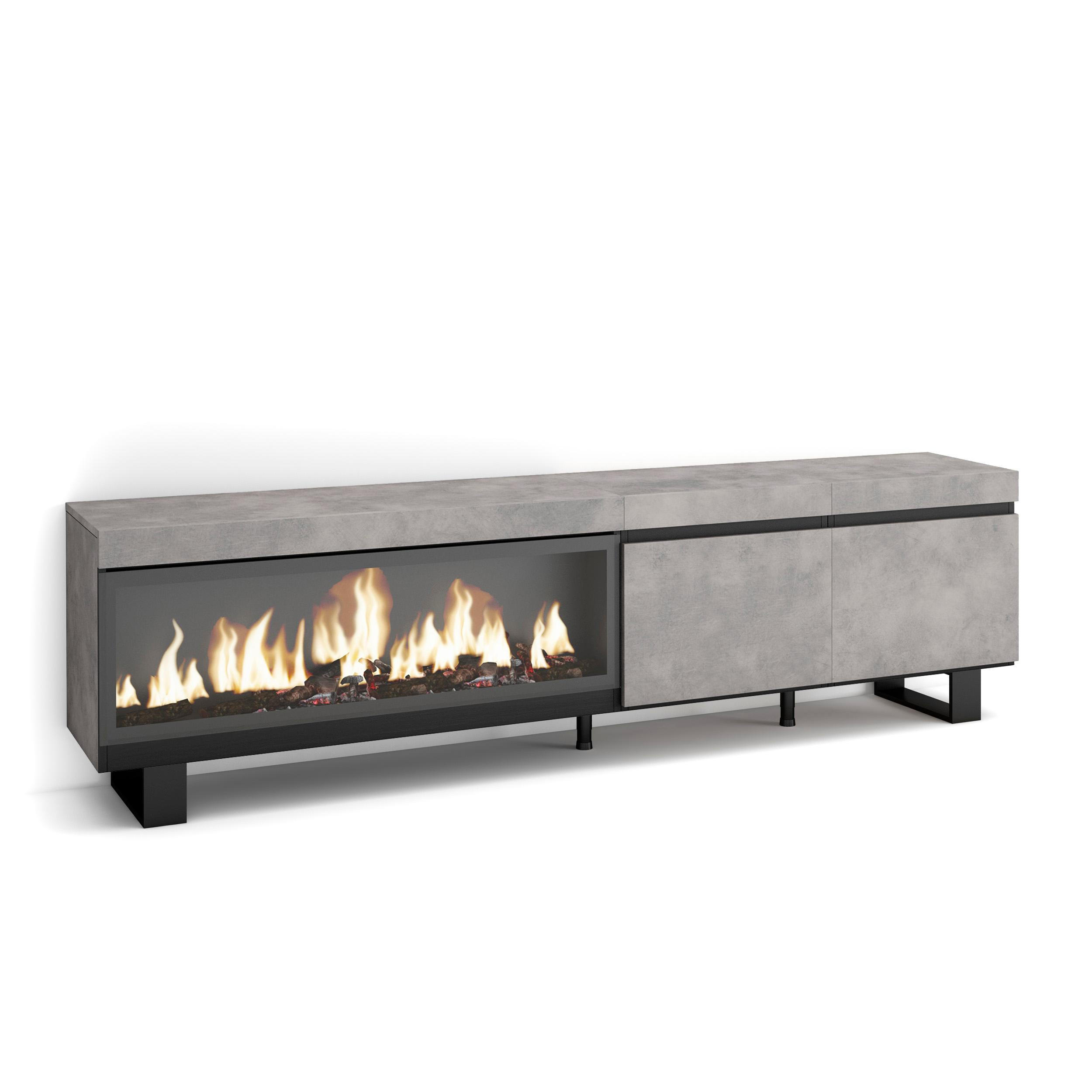 LOWBOARD, Tv-Schrank Elektrokamin XXL, zementgrau, 208/35/57cm - Grau, Holzwerkstoff (208/57/35cm) - Skraut Home