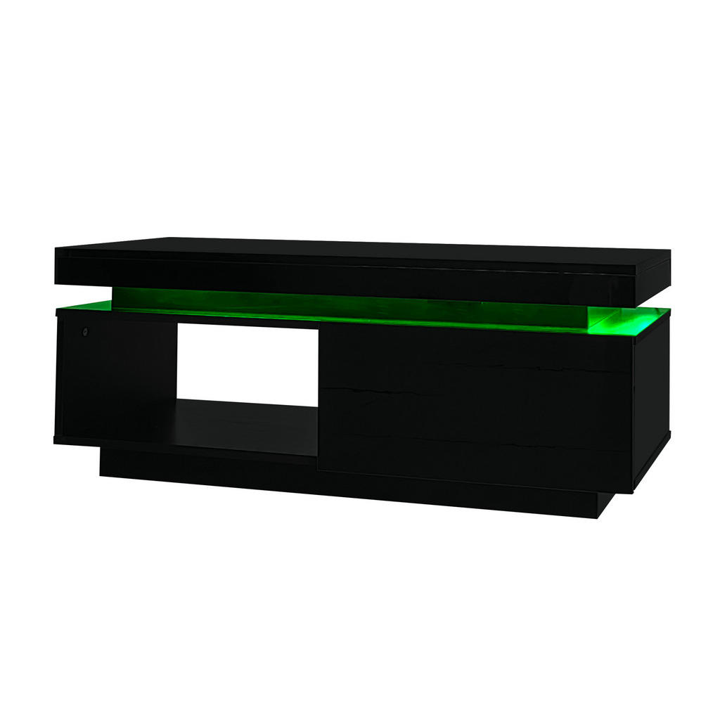Modfu OBÝVACÍ sestava z dřevotřísky 181x38x38 cm černá s LED osvětlením, TV skříňkou a konferenčním stolkem