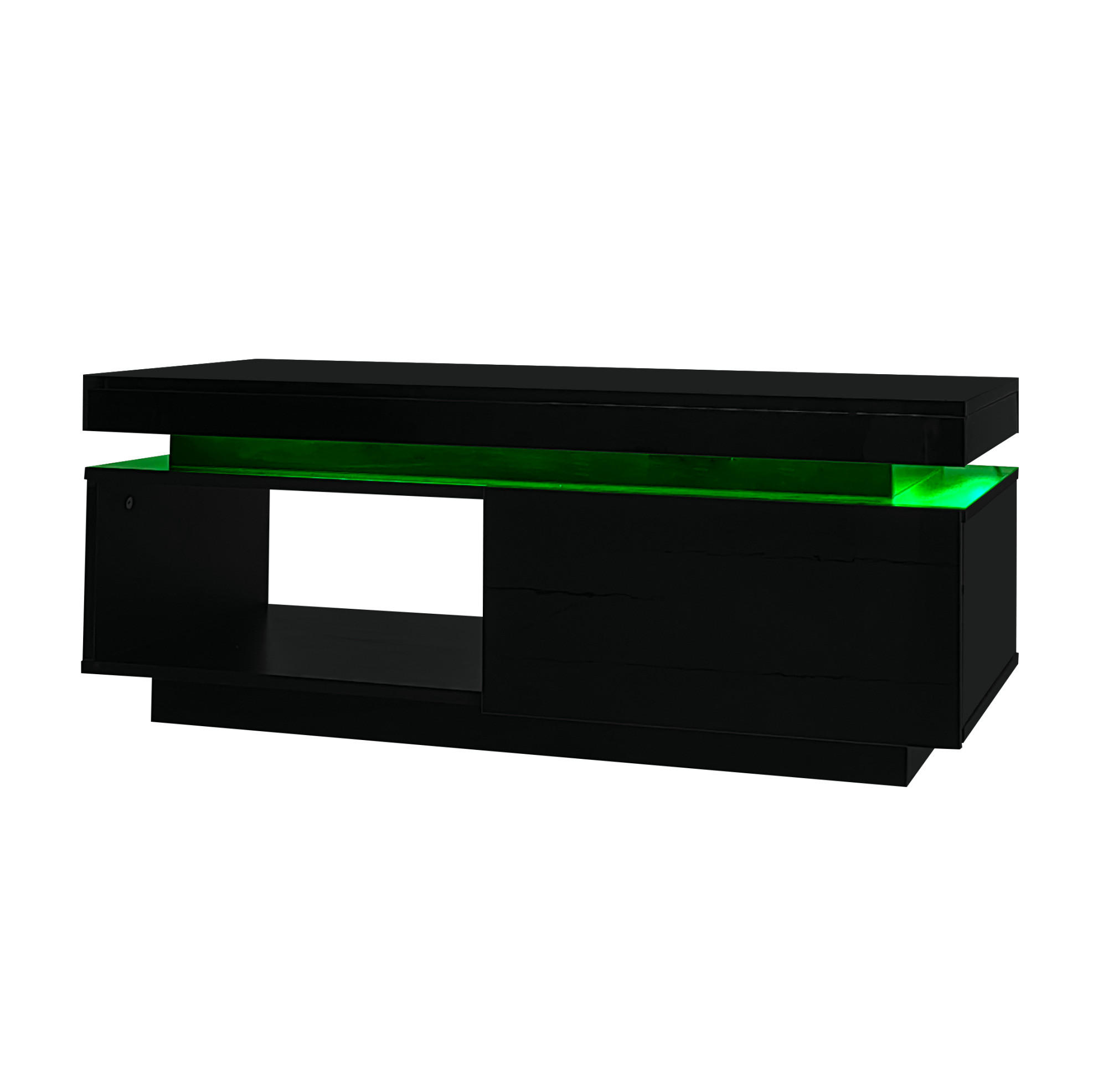 OBÝVACÍ sestava z dřevotřísky 181x38x38 cm černá s LED osvětlením, TV skříňkou a konferenčním stolkem - černá, kompozitní dřevo (100/50/40cm) - Modfu