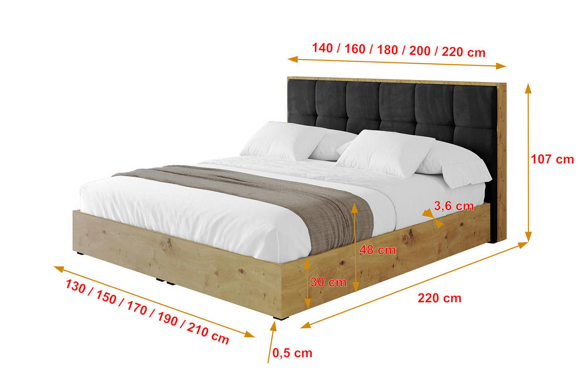 POLSTERBETT mit Bettkasten und Lattenrost, Boxbett ohne Matratze - ENZO7 200x200 Schwarz - Schwarz, Holzwerkstoff/Textil (200/200cm) - ALTDECOR