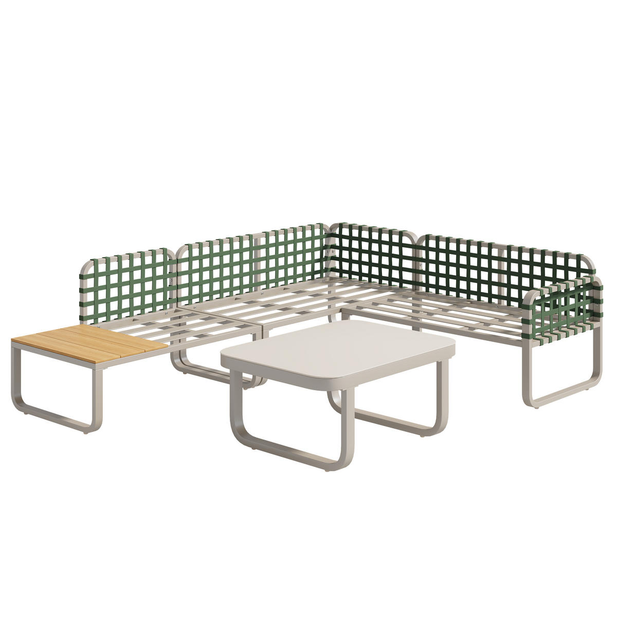 GARTEN Lounge Set 4 bis 5 Sitzer Grünes Leder Rattan Sofa mit Kissen Balkonset für Garten und Terrasse Aprikose - Creme, Metall - FLIEKS