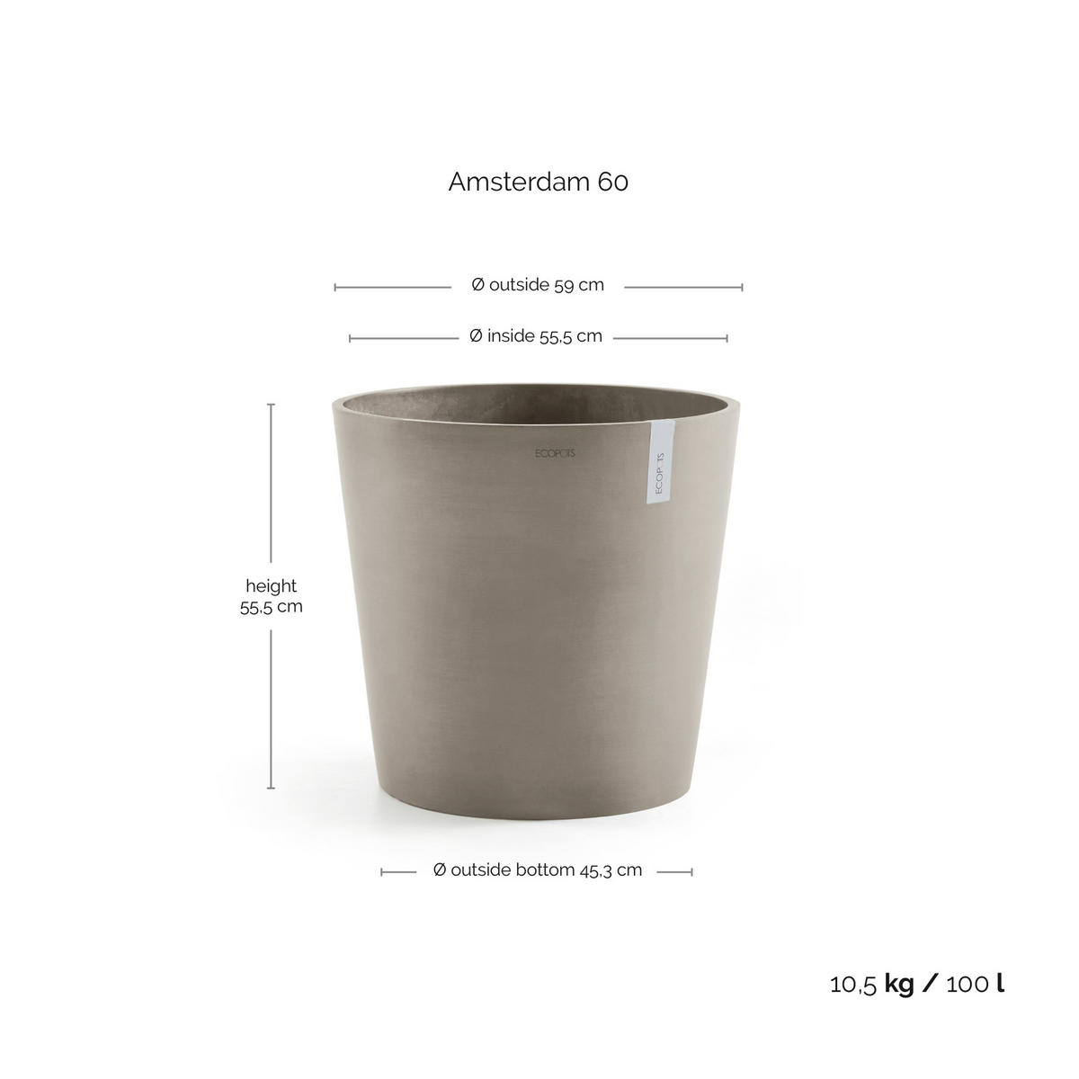 BLUMENTOPF Amsterdam 59/55,5 cm Taupe - Taupe, Kunststoff (59/55.5cm) - Ecopots