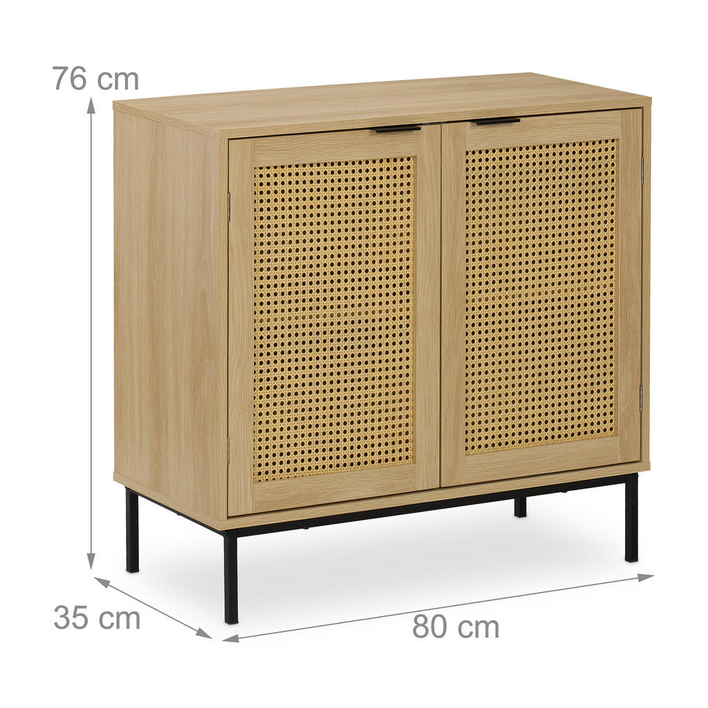 Thumbnail - Relaxdays Sideboard, Hellbraun, Holzwerkstoff, Kunststoff, Metall, 80x76x35 cm, Wohnzimmer, Kommoden & Sideboards, Kommo...