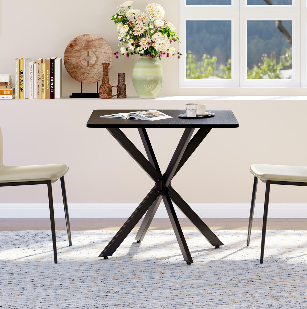 BEISTELLTISCH aus Eisen und Spanplatte 80x80x75 cm Schwarz mit höhenverstellbaren Füßen und stabilem X-Gestell - Schwarz, Holzwerkstoff (80/80/75cm) - Modfu