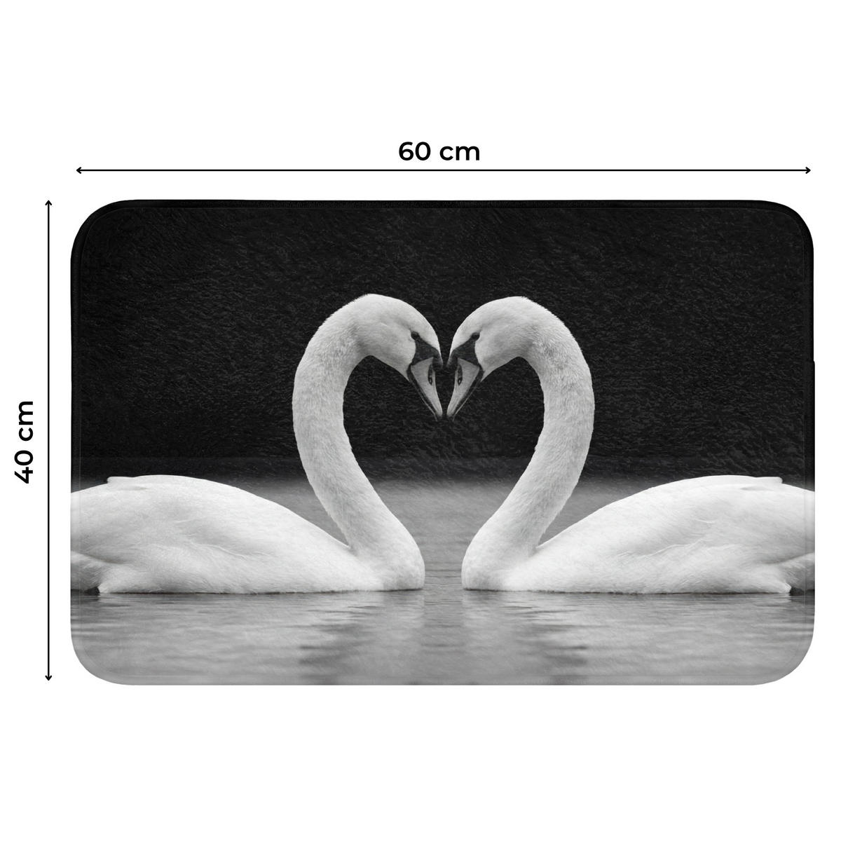 WC PŘEDLOŽKA Labutě - srdce - černá - bílá 60x40 cm - černá, textil/plast (60/1cm) - OnlyWow