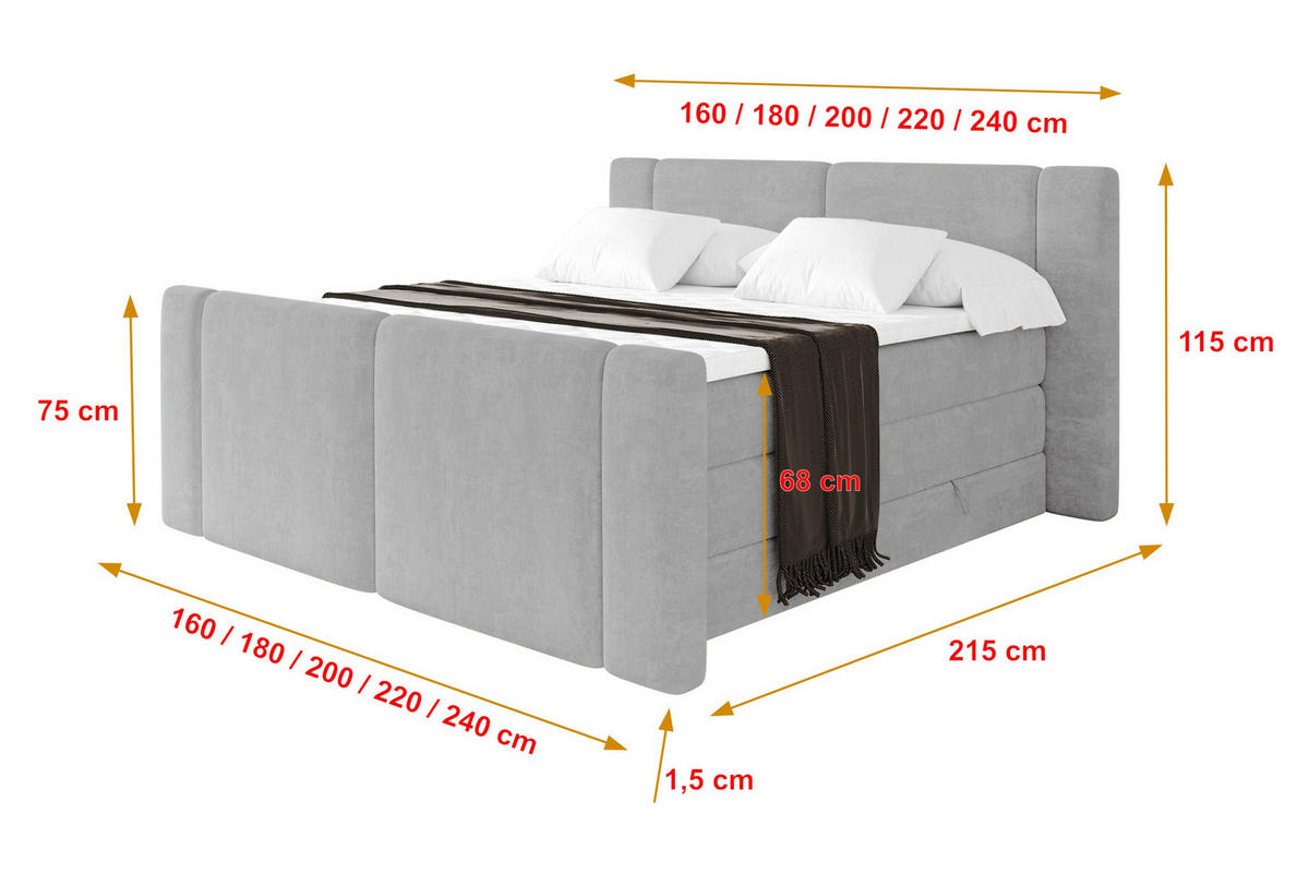 BOXSPRINGBETT mit Matratze H3/H4 - EVON KING Zanozek - 140x200 cm Grau - Greige, Holzwerkstoff (140/200cm) - ALTDECOR