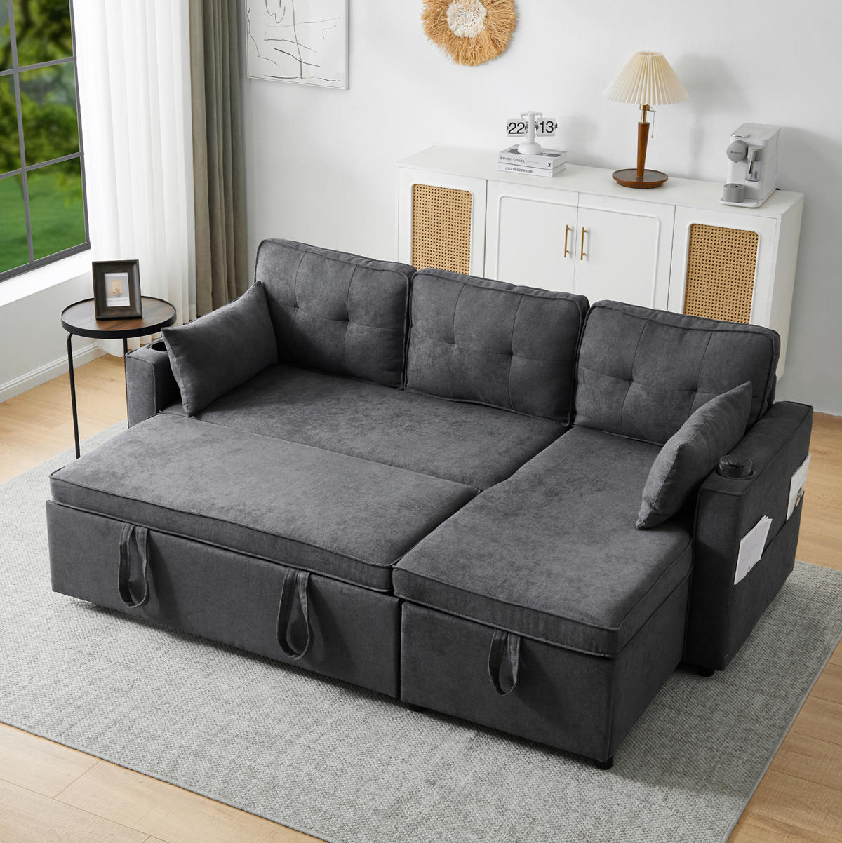 SCHLAFSOFA 211/130 cm in Grau – mit Stauraum und austauschbarer Chaiselongue - Grau, Textil (130/86/211cm) - BEAOK