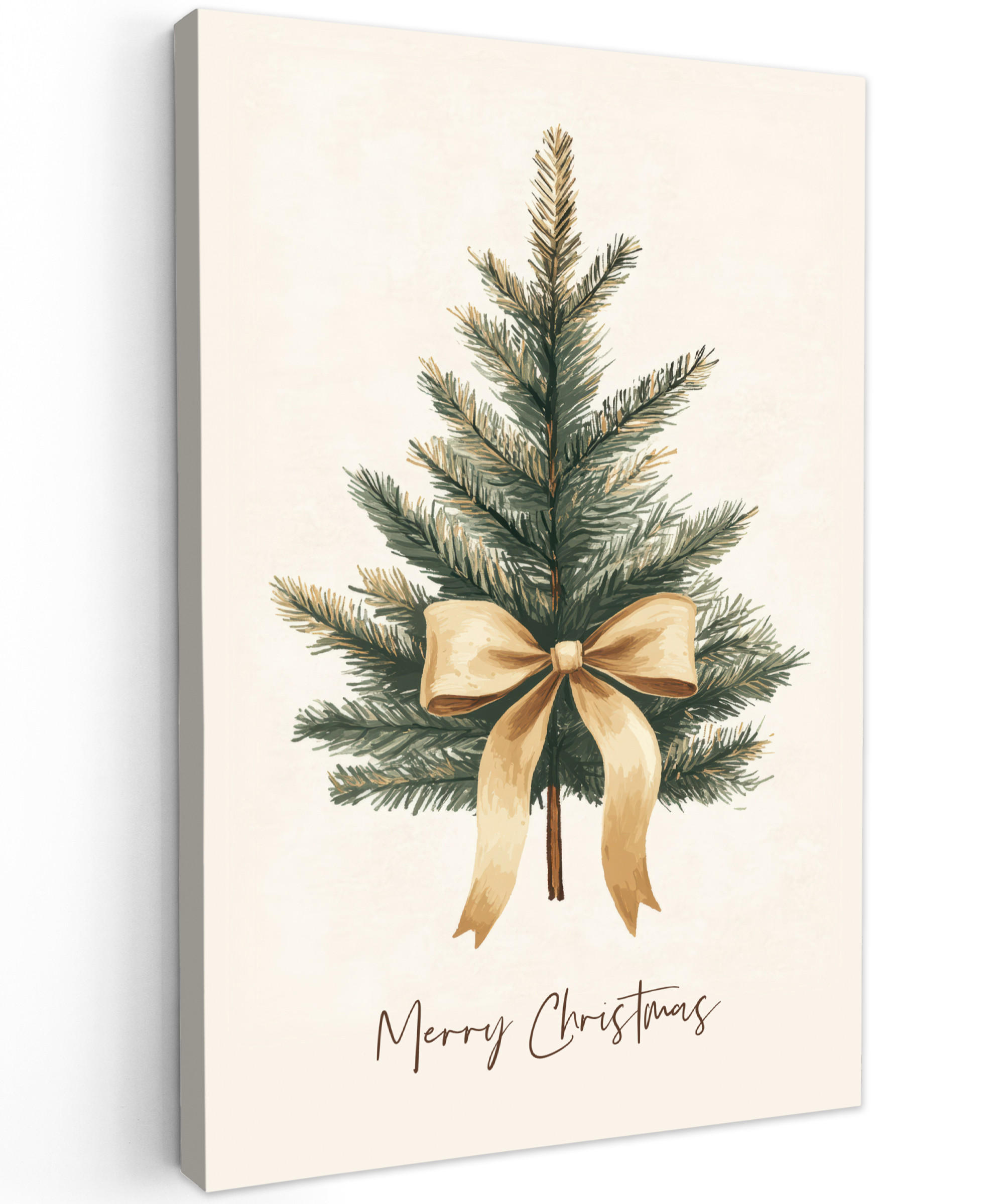 LEINWANDBILD Weihnachtsbaum - Weihnachten - Frohe Weihnachten - Beige 90x140 cm - Sandfarben, Textil (90/140cm) - MuchoWow