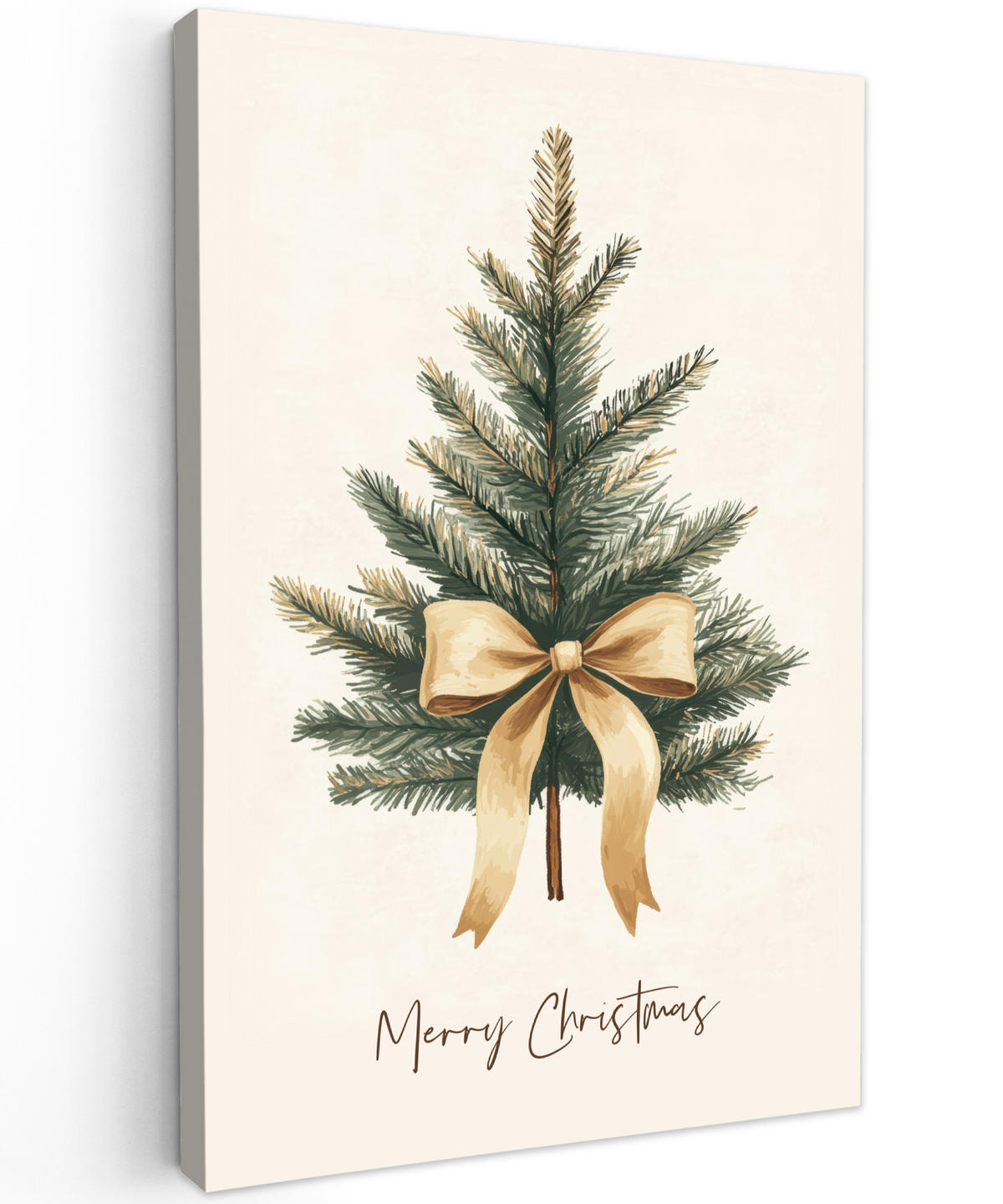 LEINWANDBILD Weihnachtsbaum - Weihnachten - Frohe Weihnachten - Beige 90x140 cm - Sandfarben, Textil (90/140cm) - MuchoWow