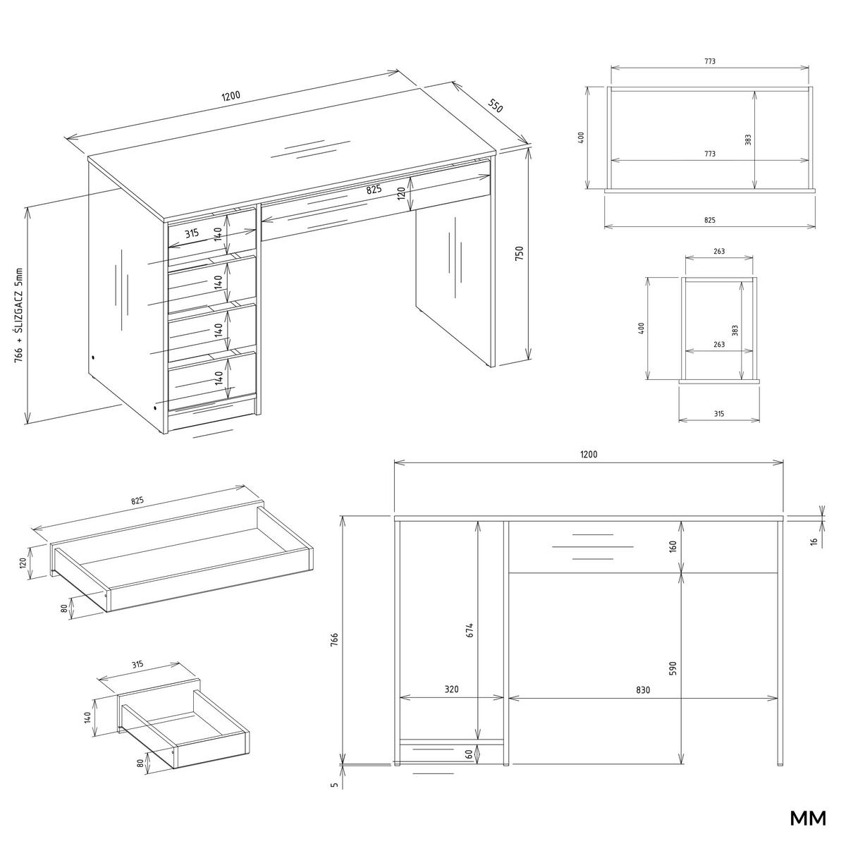 SCHREIBTISCH Arturo - Weiß, Holzwerkstoff (55/120/76.5cm) - kommodly
