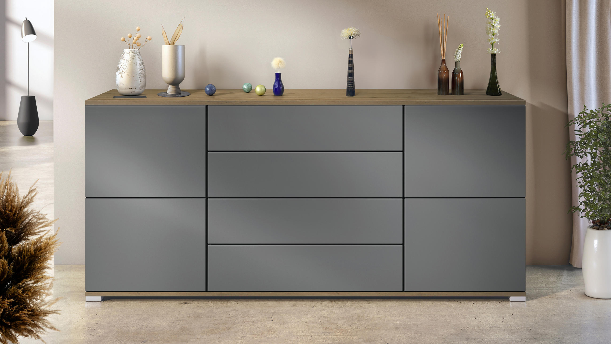 SIDEBOARD Rova Graphit Seidenmatt - Graphitfarben, Holzwerkstoff (166.5/75.5/35cm) - Vladon