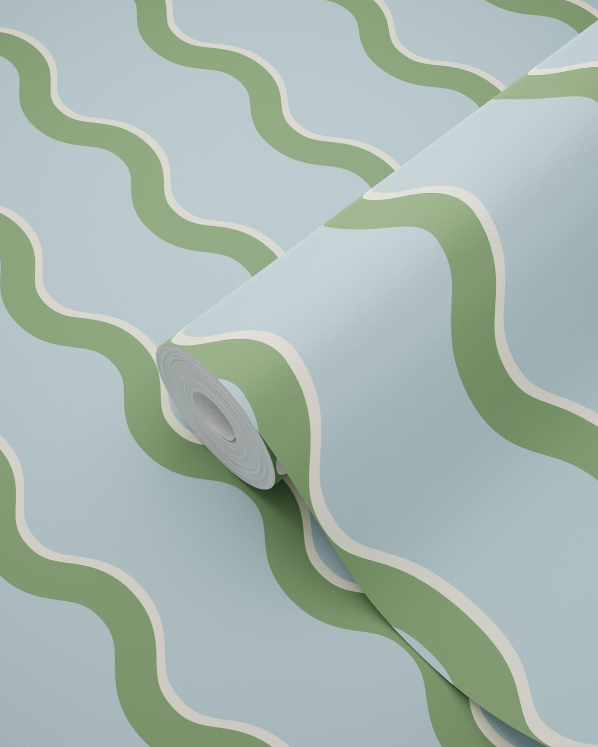 TAPETE wellenförmige Streifen 50 x 900 cm - Grün, Papier (50/0.1cm) - ESTAhome