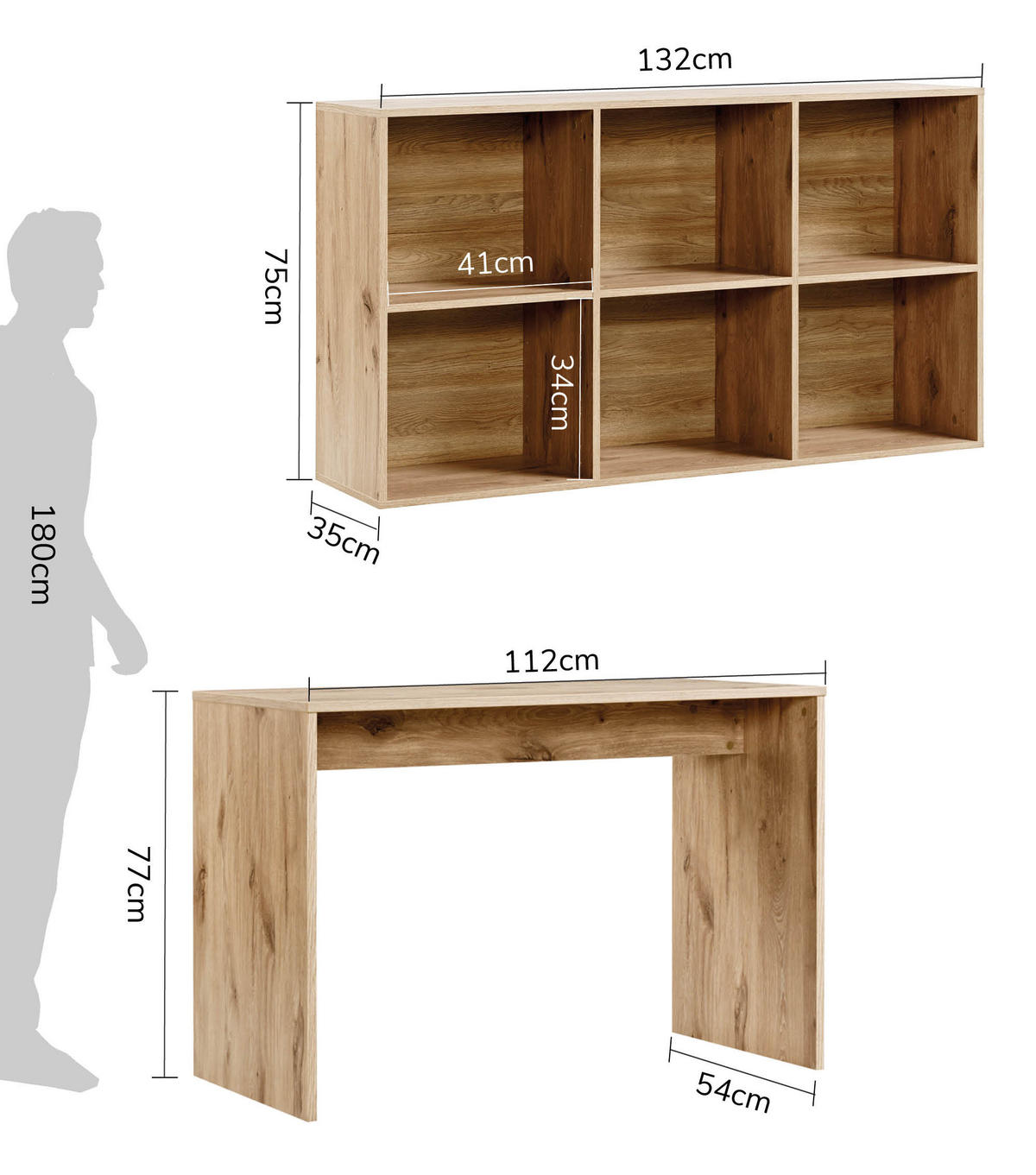SCHREIBTISCH Der Produktive - Eichefarben, Holzwerkstoff (54/112/77cm) - Mokebo