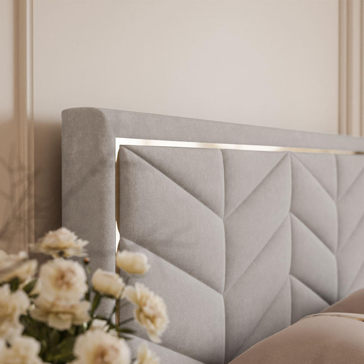 POLSTERBETT AURORA 180x200 mit Bettkasten Boston Light Grey - Hellgrau, Textil (180/200cm) - Lookway