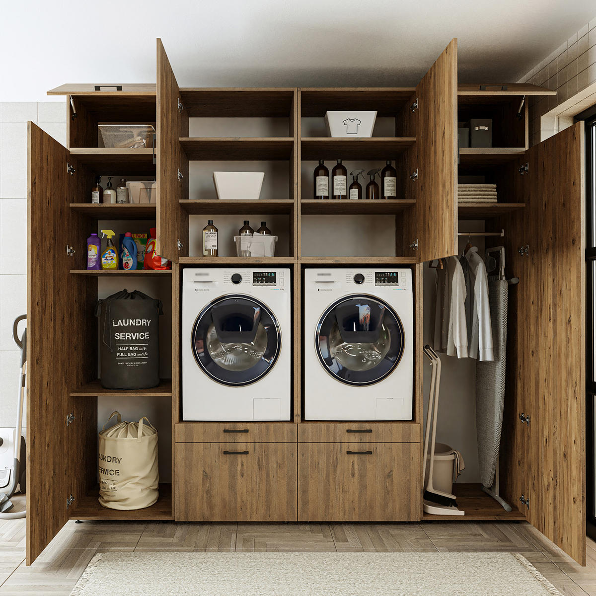 WASCHMASCHINENSCHRANK Serie 2 254cm Breit, 240cm Hoch - Eichefarben, Holzwerkstoff (254/240/67cm)
