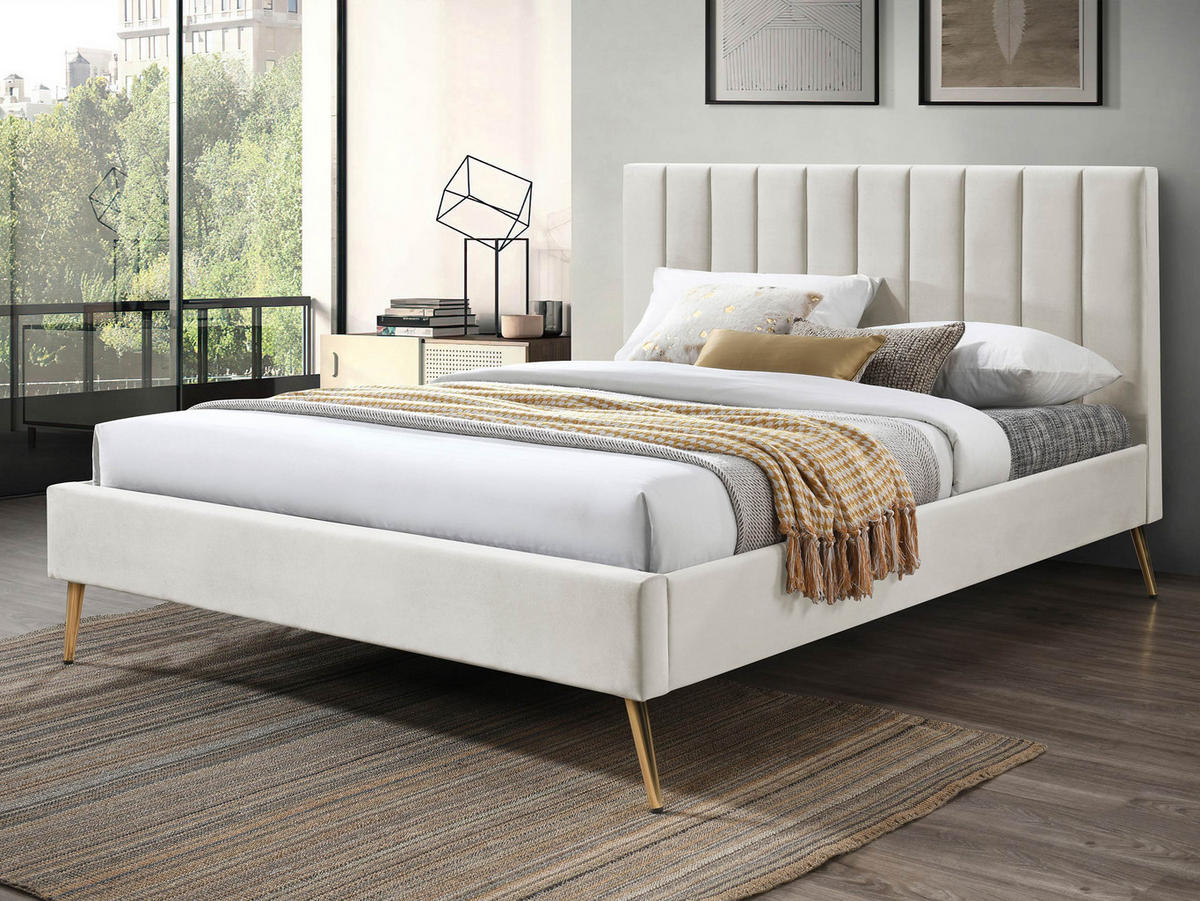 POLSTERBETT Flavia New - Beige/Goldfarben, Holzwerkstoff/Textil (160/200cm) - MIRJAN24