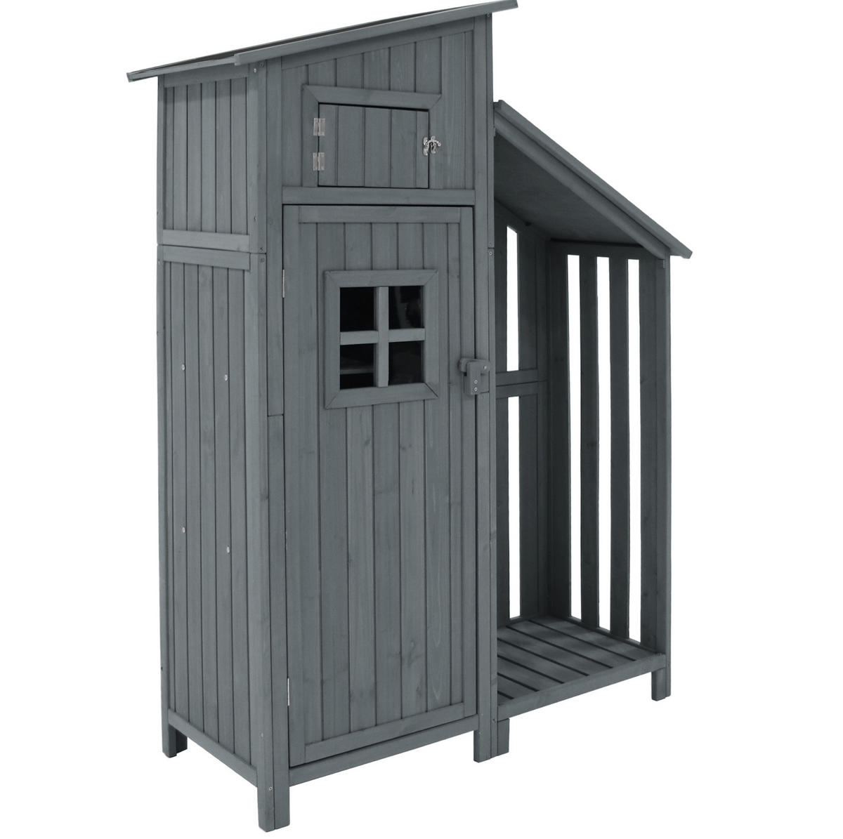 GARTENSCHRANK 124/46/174 cm mit 2 Ablagen und großem Stauraum aus Tannenholz, Grau - Grau, Holz (46/174/124cm) - Redom