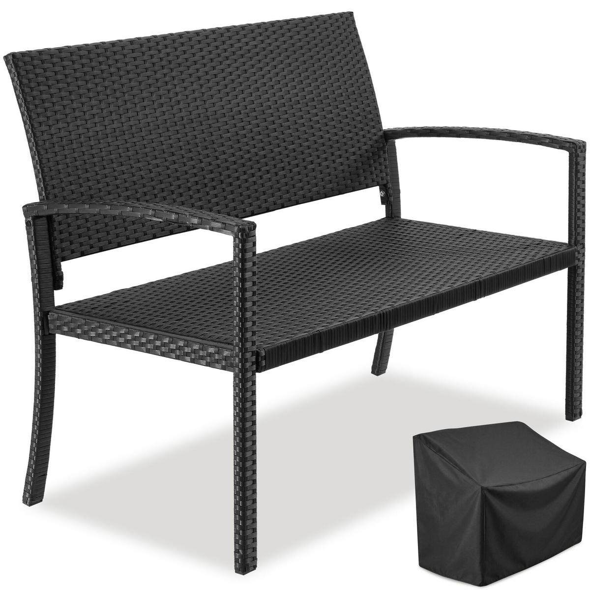 RATTAN-GARTENBANK Murat, 125 x 62,5 x 90 cm, inklusive Schutzhülle, schwarz - Schwarz, Kunststoff (125/90/62.5cm) - tectake