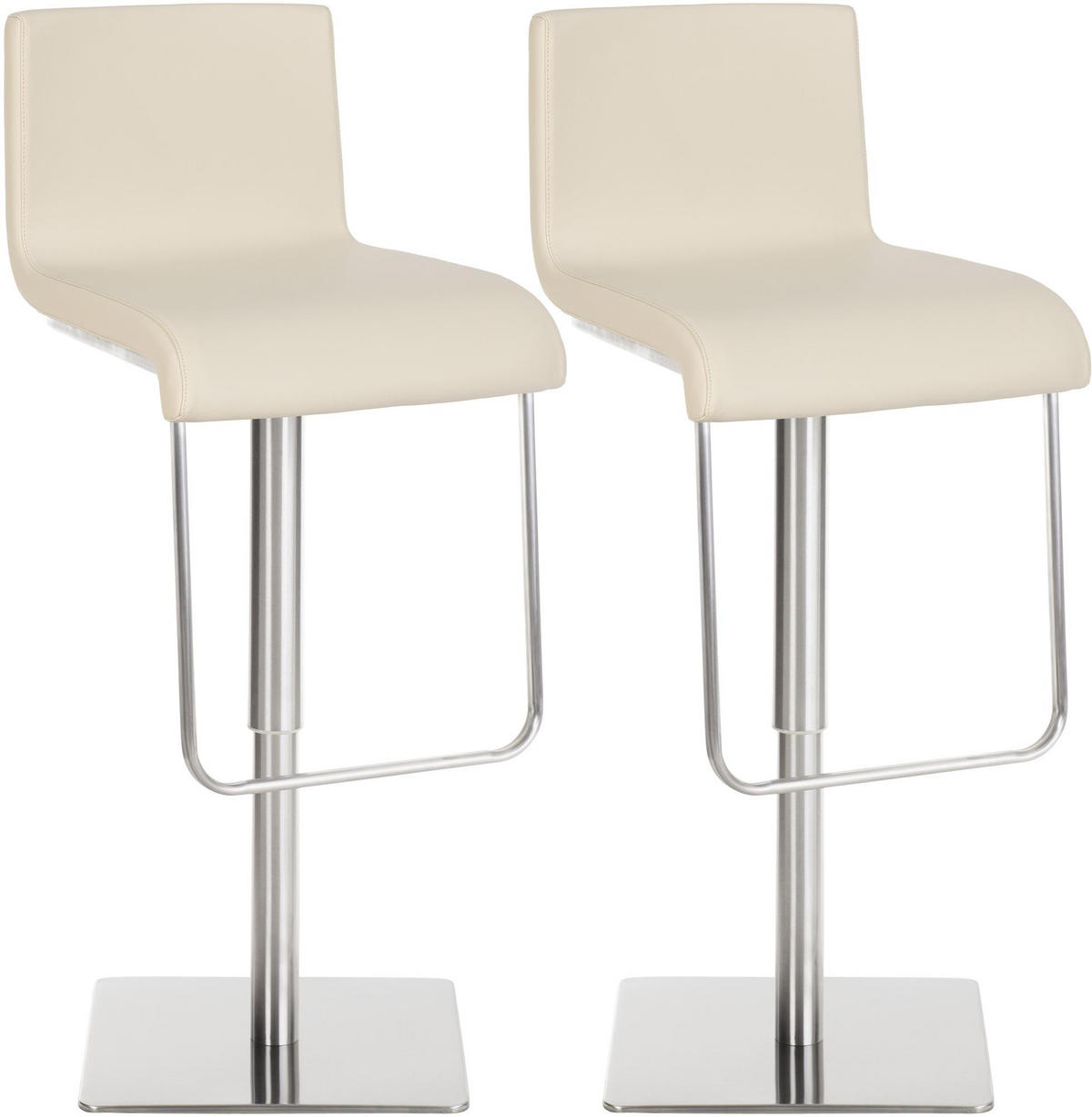 BARHOCKER 2er Set Lederlook Creme - Edelstahlfarben/Creme, Textil/Metall (41/80/46cm) - CLP