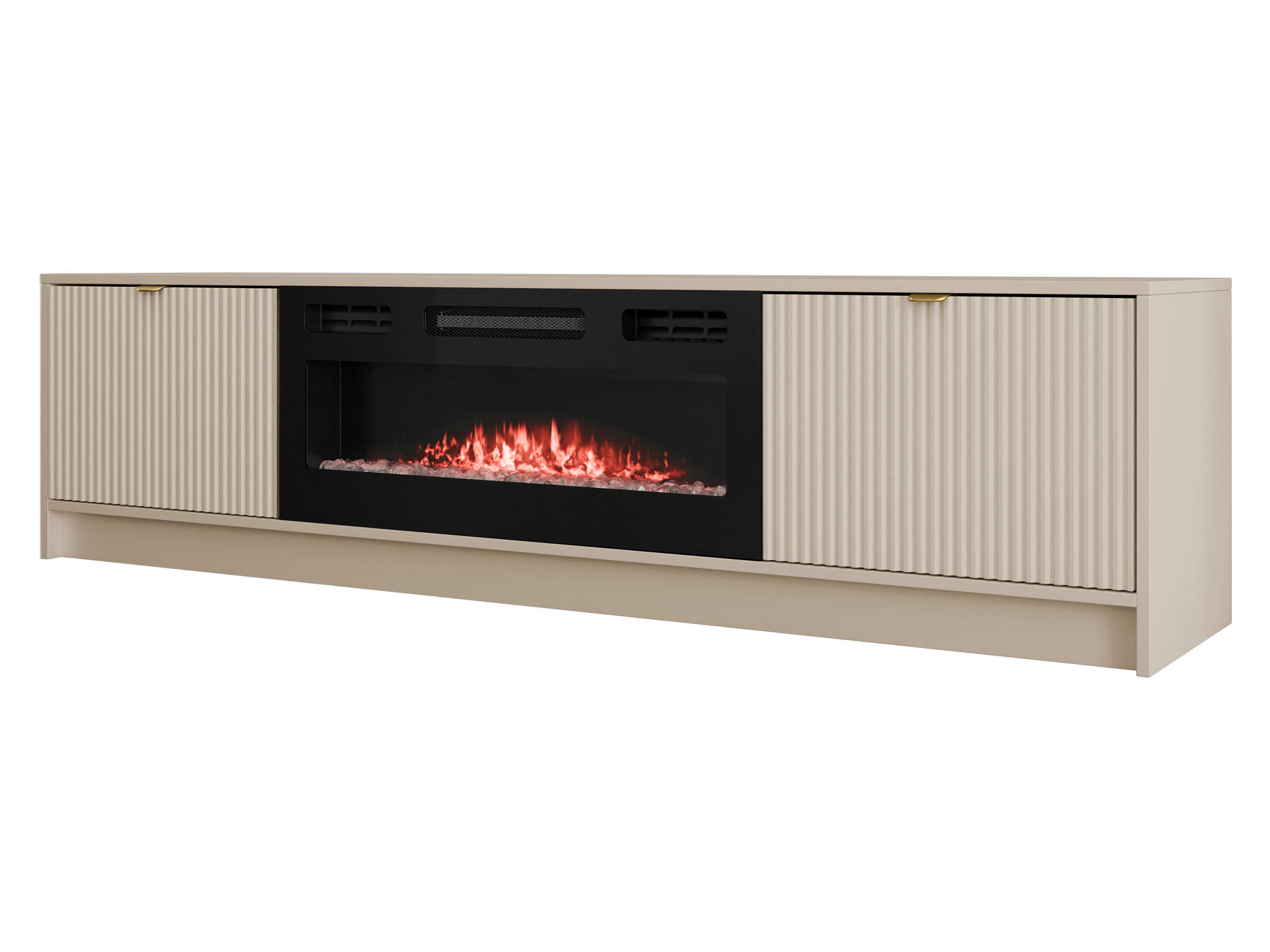 TV-LOWBOARD Tireno EF mit Elektrische Kamin - Sandfarben/Goldfarben, Holzwerkstoff/Metall (182/48/40cm) - MIRJAN24