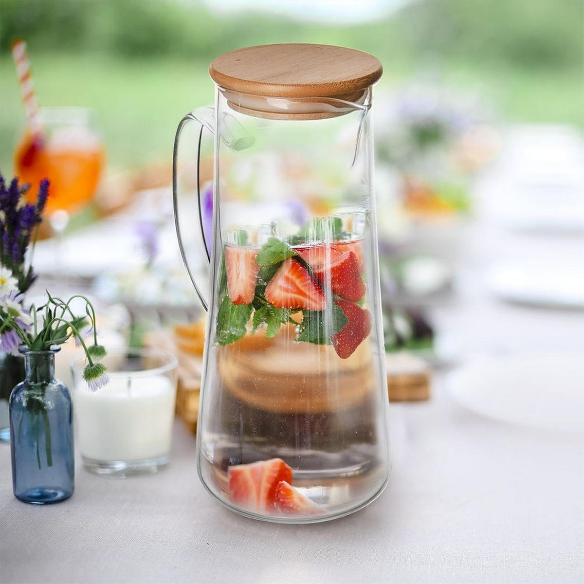 GLASKRUG mit Bambusdeckel 1,35 l - Transparent, Glas (1.35L) - Orion 