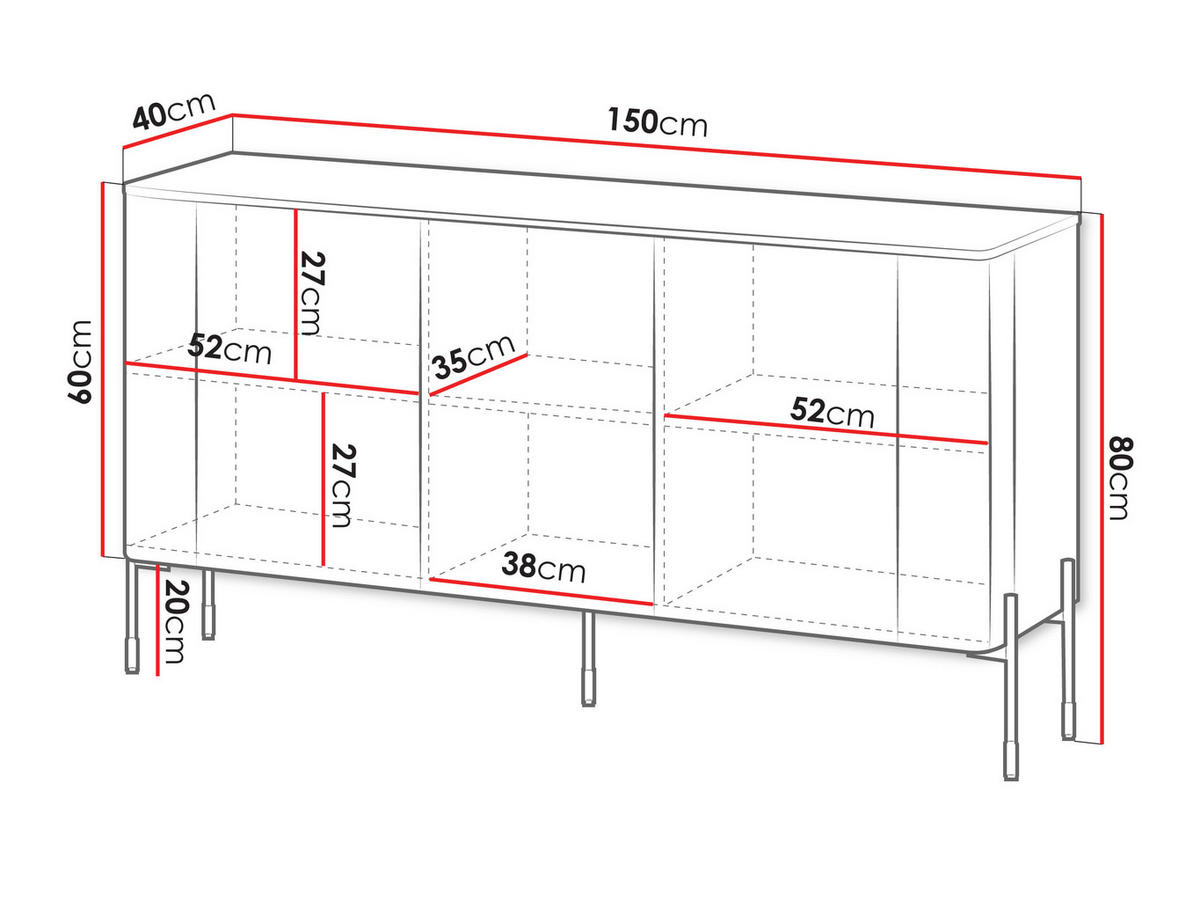 SIDEBOARD Vera 150 - Schwarz/Weiß, Holzwerkstoff/Metall (150/80/40cm) - MIRJAN24