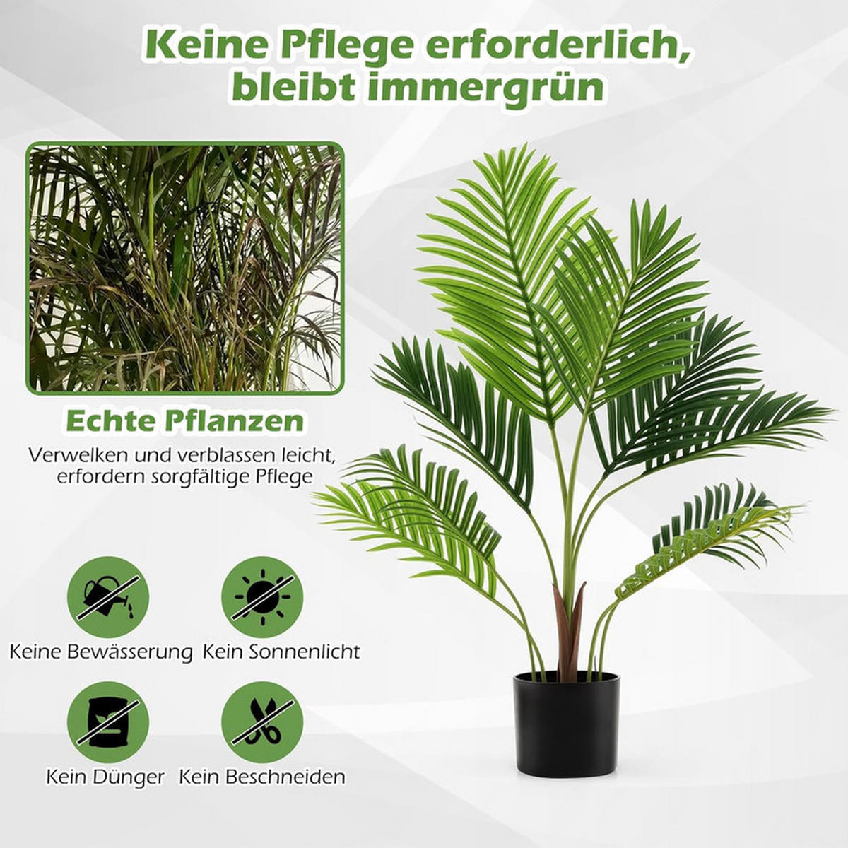 KÜNSTLICHE ARECA-PALME im Topf grün(2er-Set) - Grün, Kunststoff (90cm) - COSTWAY