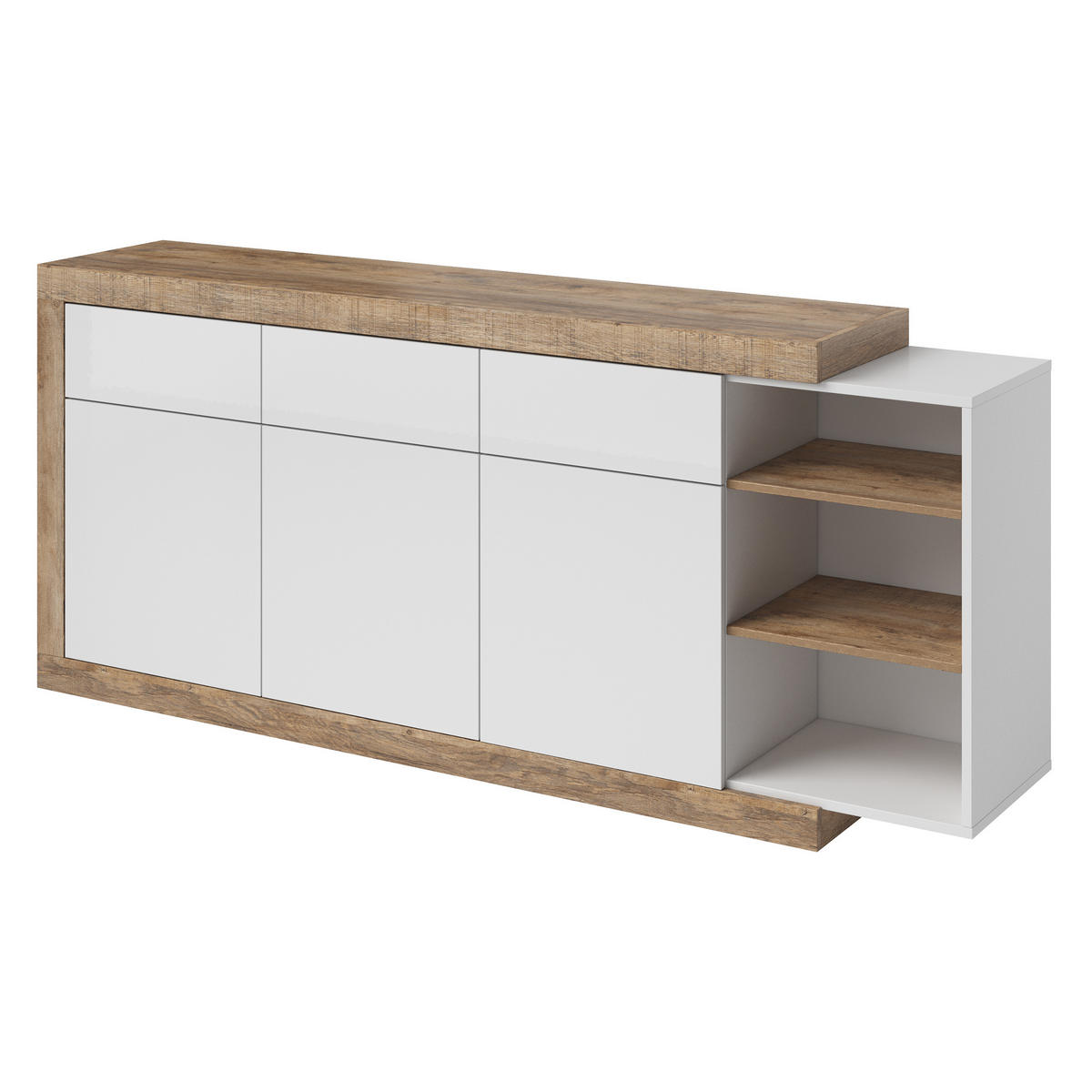 SIDEBOARD SINFONIA 200/86/40 cm mit 3 Schubladen und 3 Türen Eichefarben - Eichefarben/Weiß, Holzwerkstoff (200/86/40cm) - MASSENO