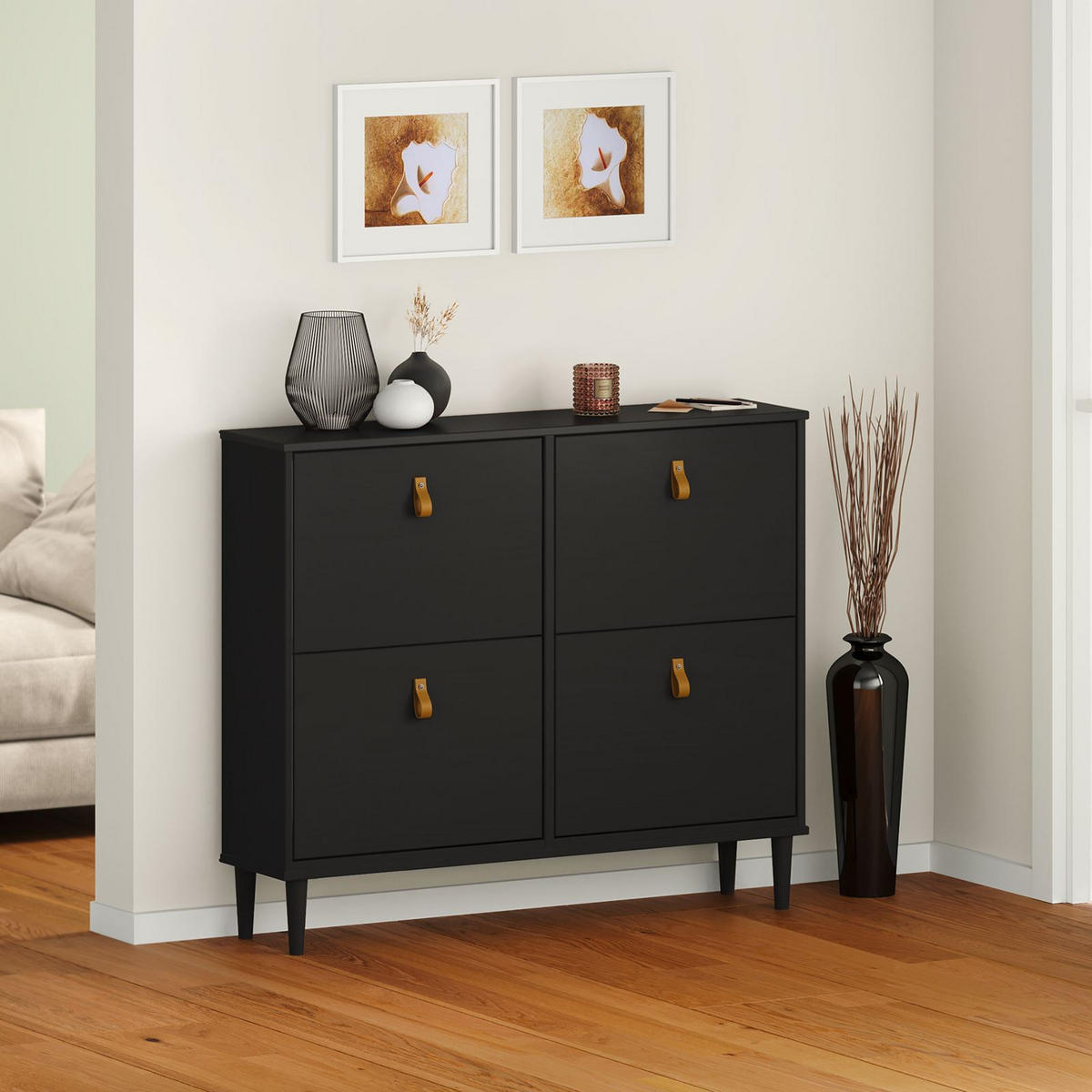 SCHUHKIPPER MIKKA schwarz - Schwarz, Holz (107/92/25cm) - IDIMEX