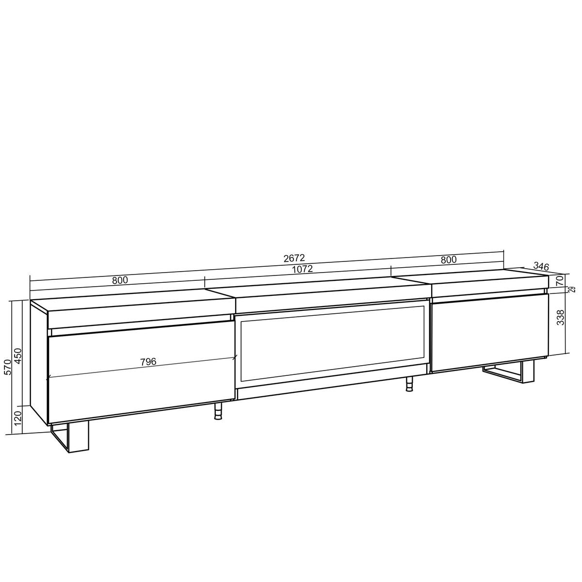 TV-SCHRANK Lowboard, Elektrokamin XXL, eiche, 267/35/57cm - Eichefarben, Holzwerkstoff (267/57/35cm) - Skraut Home