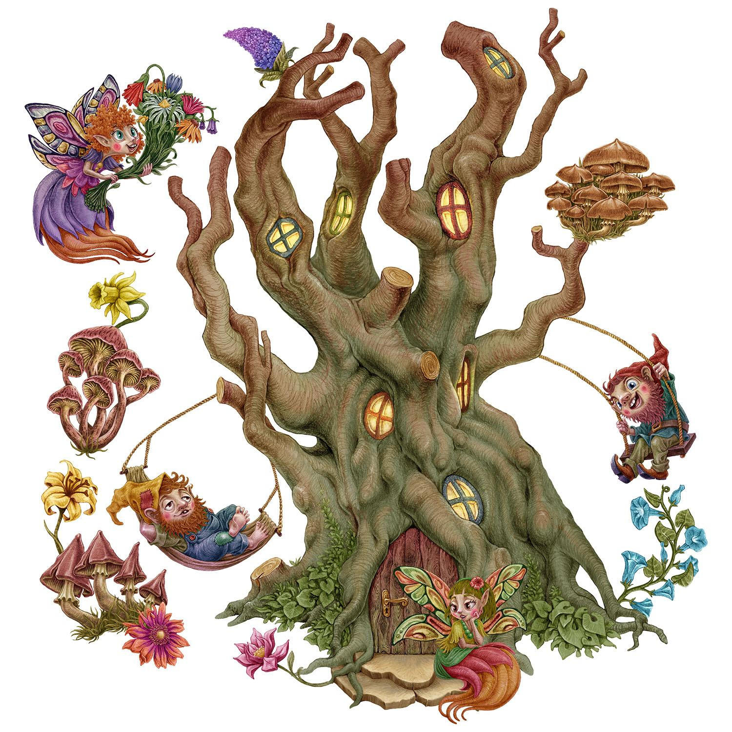 WANDAUFKLEBER 130x172cm - Feenwald - Multicolor, Kunststoff (130/172/0.1cm) - Wallfluent