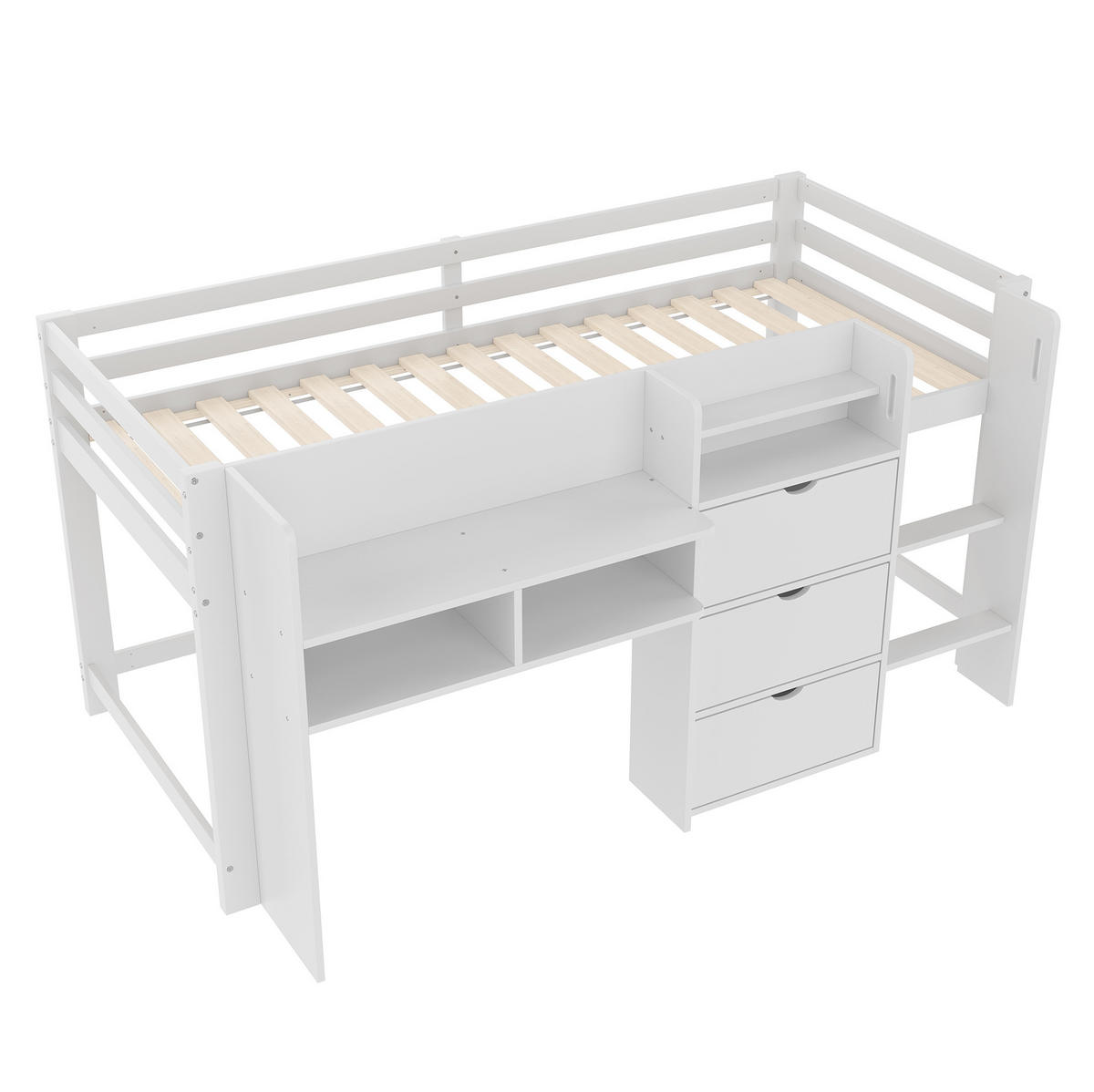 HALBHOHES Bett 90/200 cm weiß aus Kiefer mit Stauraum - Weiß, Holz (90/200cm) - OKWISH
