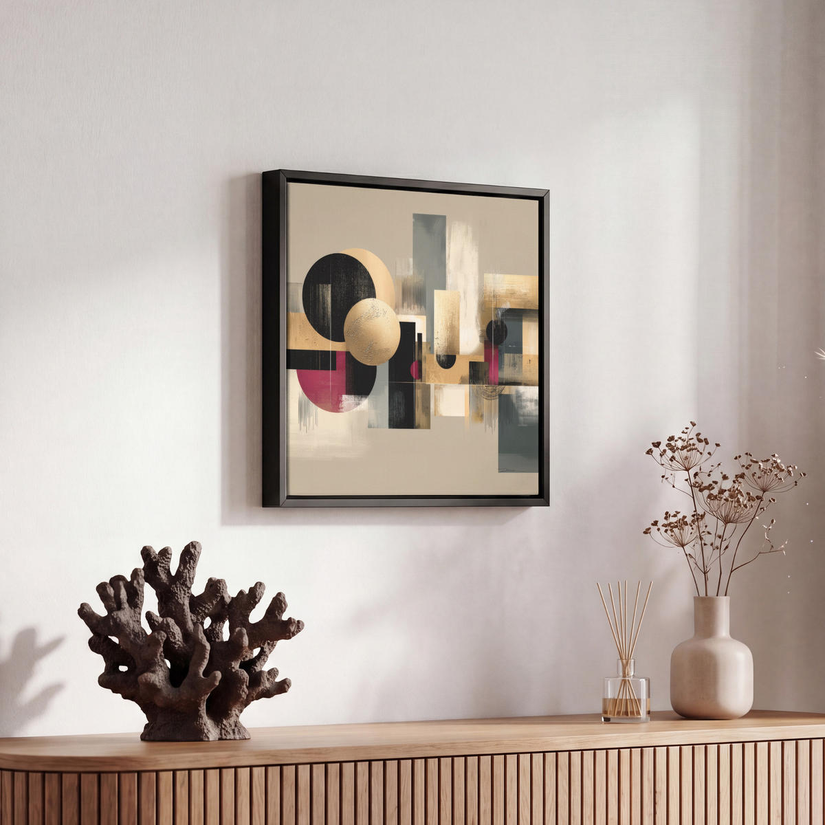 LEINWAND Bilder mit Rahmen - Abstrakt - Formen - Beige - Texturen - 20x20 - Beige, Textil (20/20cm) - MuchoWow