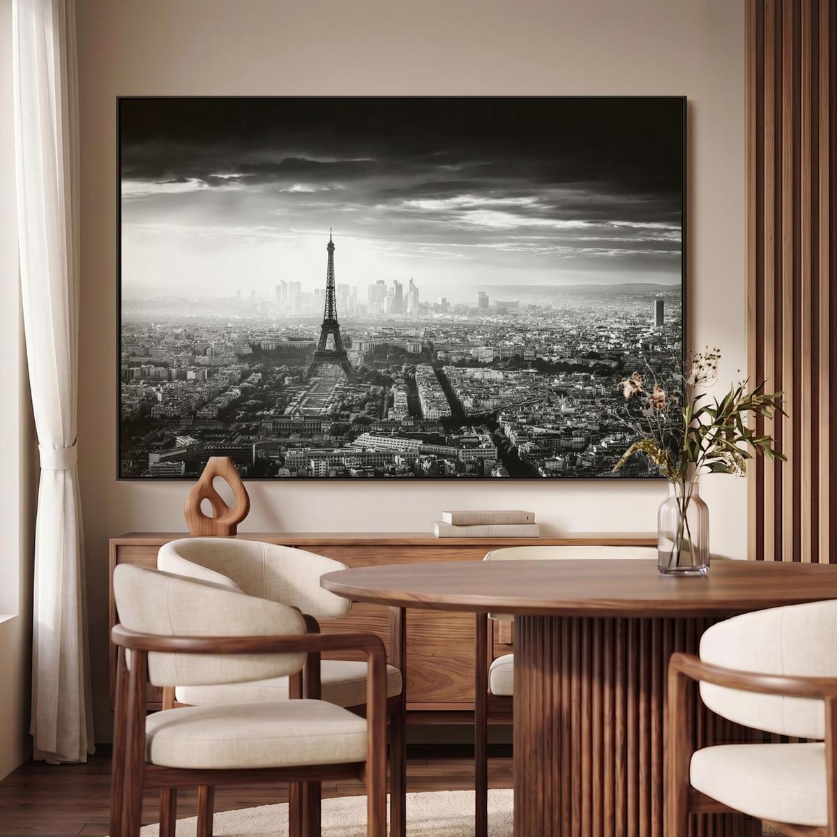 LEINWAND Bilder mit Rahmen - Paris - Skyline - Eiffelturm - Stadt - Wolken - 120x80 - Dunkelgrau, Textil (120/80cm) - MuchoWow