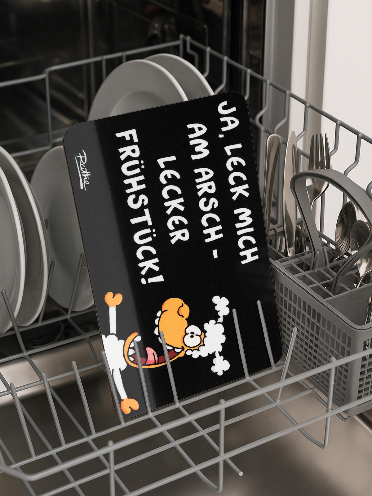 BRETTCHEN Ralph Ruthe Ja, leck mich am Arsch lecker Frühstück Schwarz 14,5 x 23,5 cm - Multicolor, Kunststoff (14.5/23.5cm) - United Labels