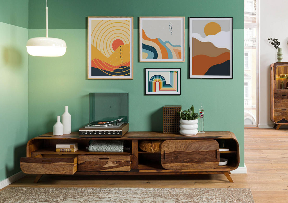 TV-BOARD Sheesham 220x40x48 dunkelbraun lackiert MAILAND #227 - Dunkelbraun, Holz (220/48/40cm) - Massivmoebel24