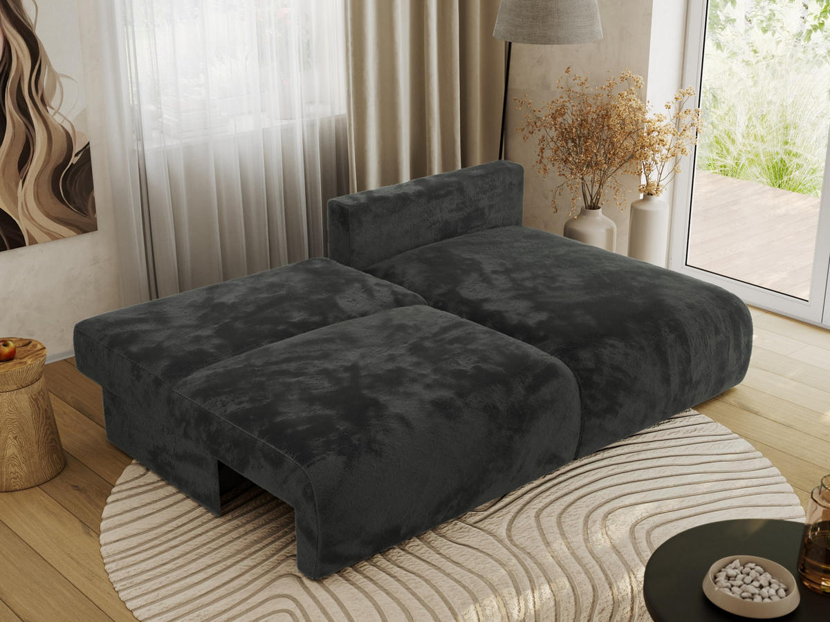 ECKSCHLAFSOFA VIVO L Dunkelgrau Plüsch - rechts - Dunkelgrau/Schwarz, Kunststoff/Textil (150/223cm) - MKS