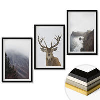 WANDBILDER 3er-Set - 40x60 cm Schwarzer Rahmen - Berglandschaft mit Hirschen - Schwarz, Kunststoff (40/60cm) - ArtPrintCave