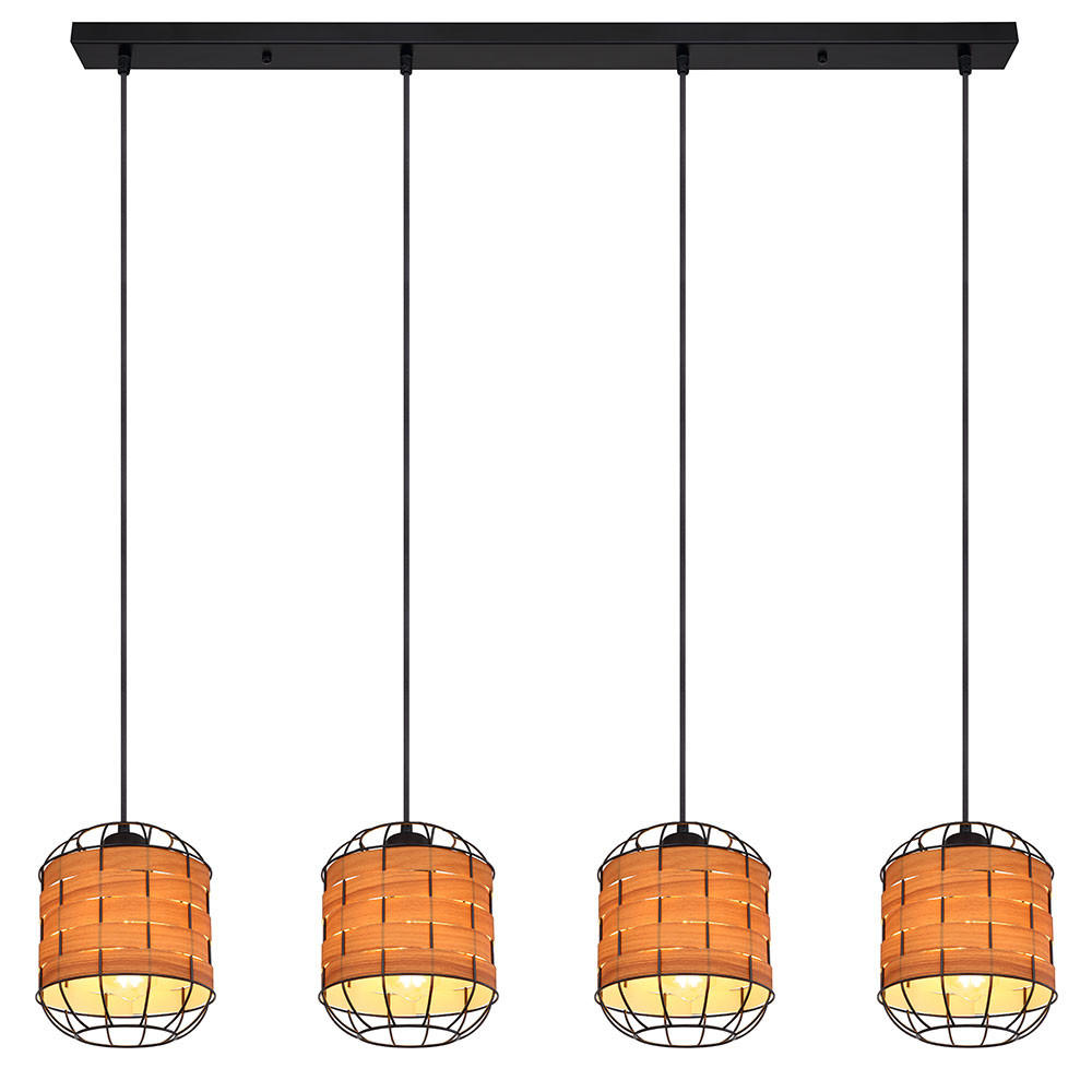 HÄNGELEUCHTE Holzoptik Schwarz Metall - Schwarz, Metall (100/18/120cm) - Globo Lighting