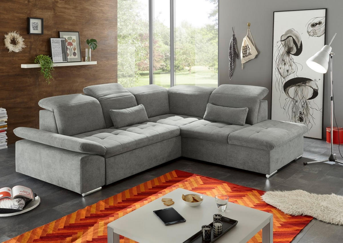 ECKSOFA mit Schlaffunktion mit Bettkasten und verstellbaren Kopf- und Rückenlehnen - Chromfarben/Schlammfarben, Textil (240/276cm) - ed exciting design