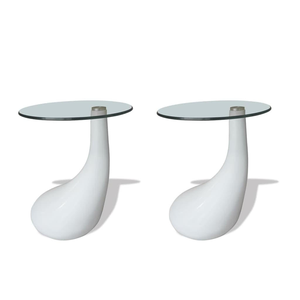 COUCHTISCHE 2 Stk. mit Runder Glasplatte Hochglanz Weiß - Weiß, Kunststoff (42/42/55cm) - furnicato