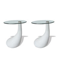 COUCHTISCHE 2 Stk. mit Runder Glasplatte Hochglanz Weiß - Weiß, Kunststoff (42/42/55cm) - furnicato