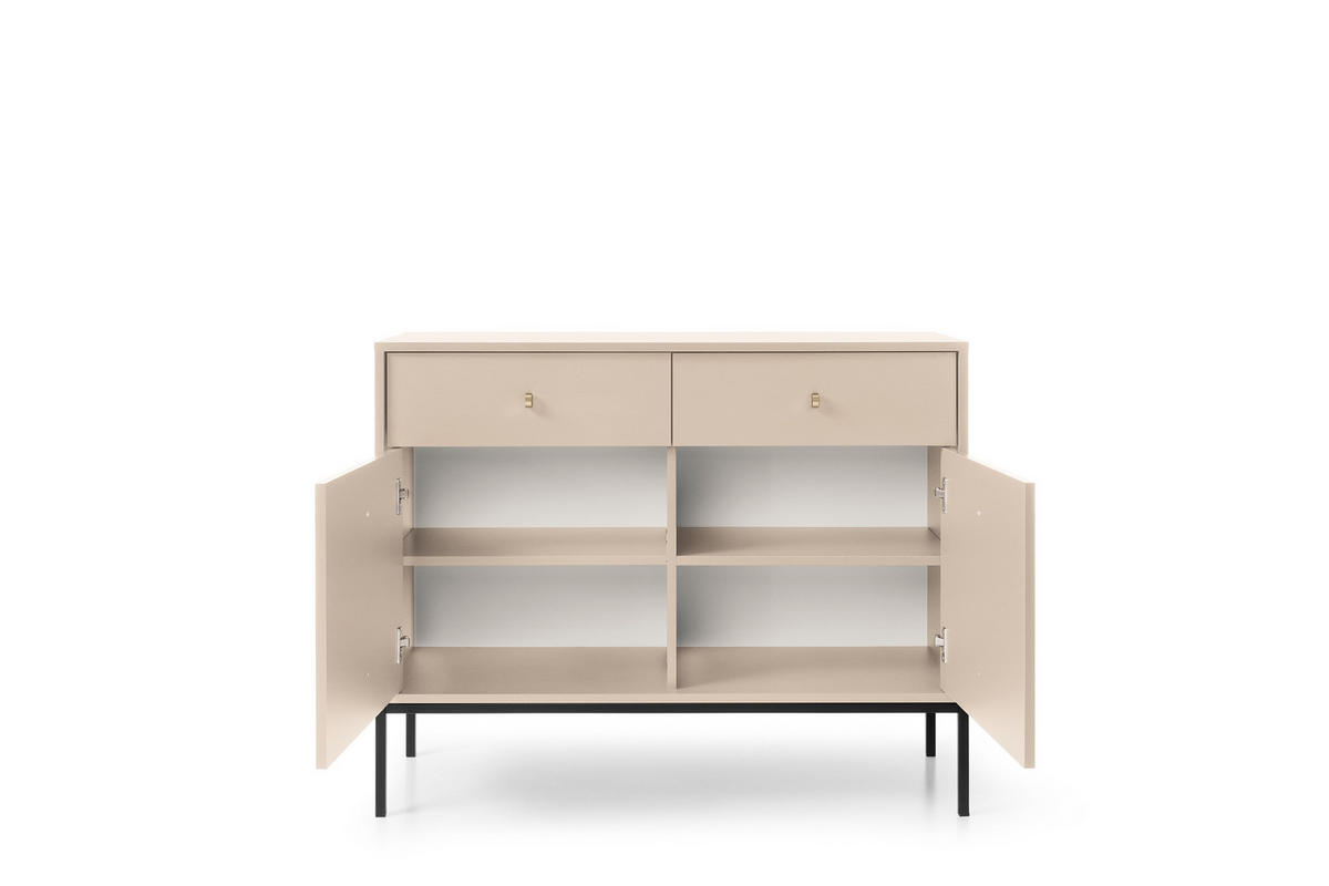 KOMMODE Molly Beige, Schwarze Beine, Kombikommode - Beige/Schwarz, Holzwerkstoff/Metall (104/83/39cm) - Bettso