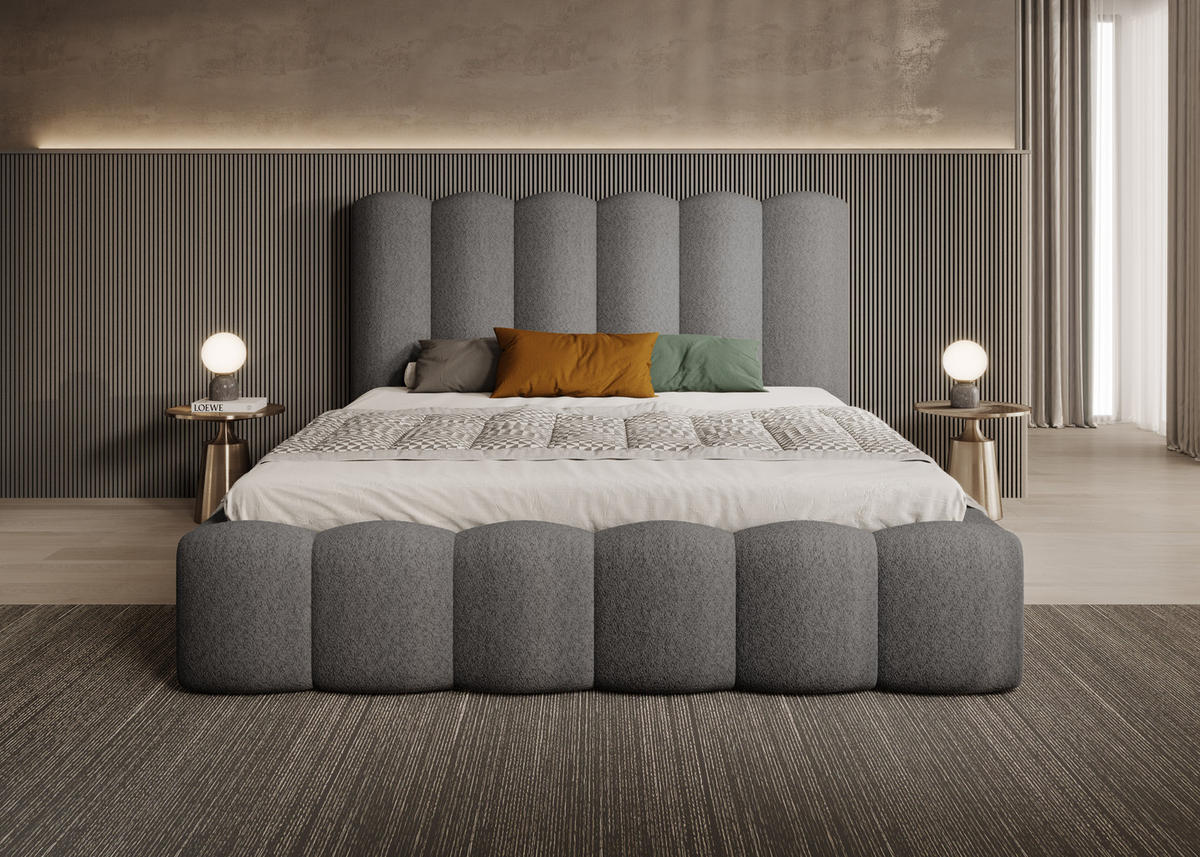 POLSTERBETT Polsterbett Mona V 140x200 cm – Komfortables Bett mit Stauraum & Dekorativem Design, Grau - Schwarz/Grau, Holzwerkstoff/Kunststoff (140/200cm) - DomoHome