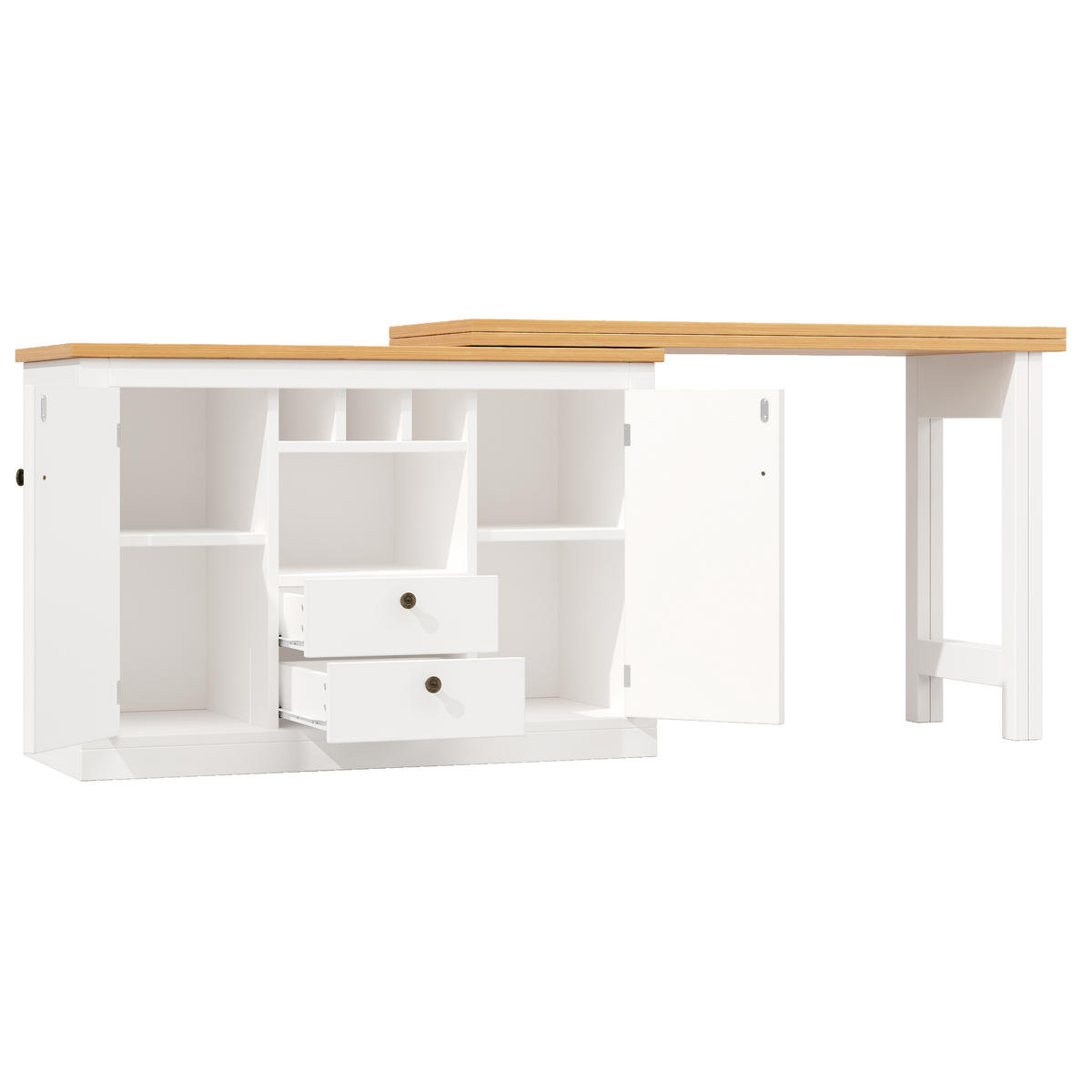 BARTISCH 120-180/40/76 cm ausziehbar mit Stauraum und 360°-Drehfunktion - Naturfarben, Holzwerkstoff (40/180/76cm) - BEAOK