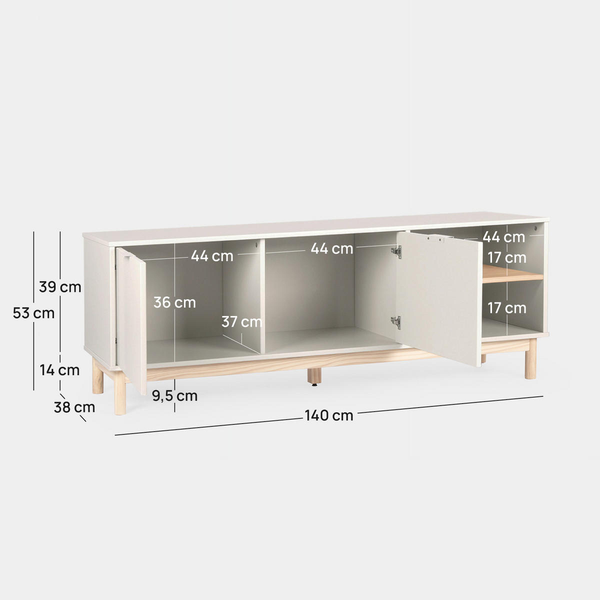 TV-ELEMENT Elian Weiß 140 cm x 53 cm - Weiß, Holzwerkstoff (140/53/38cm) - Klast Home