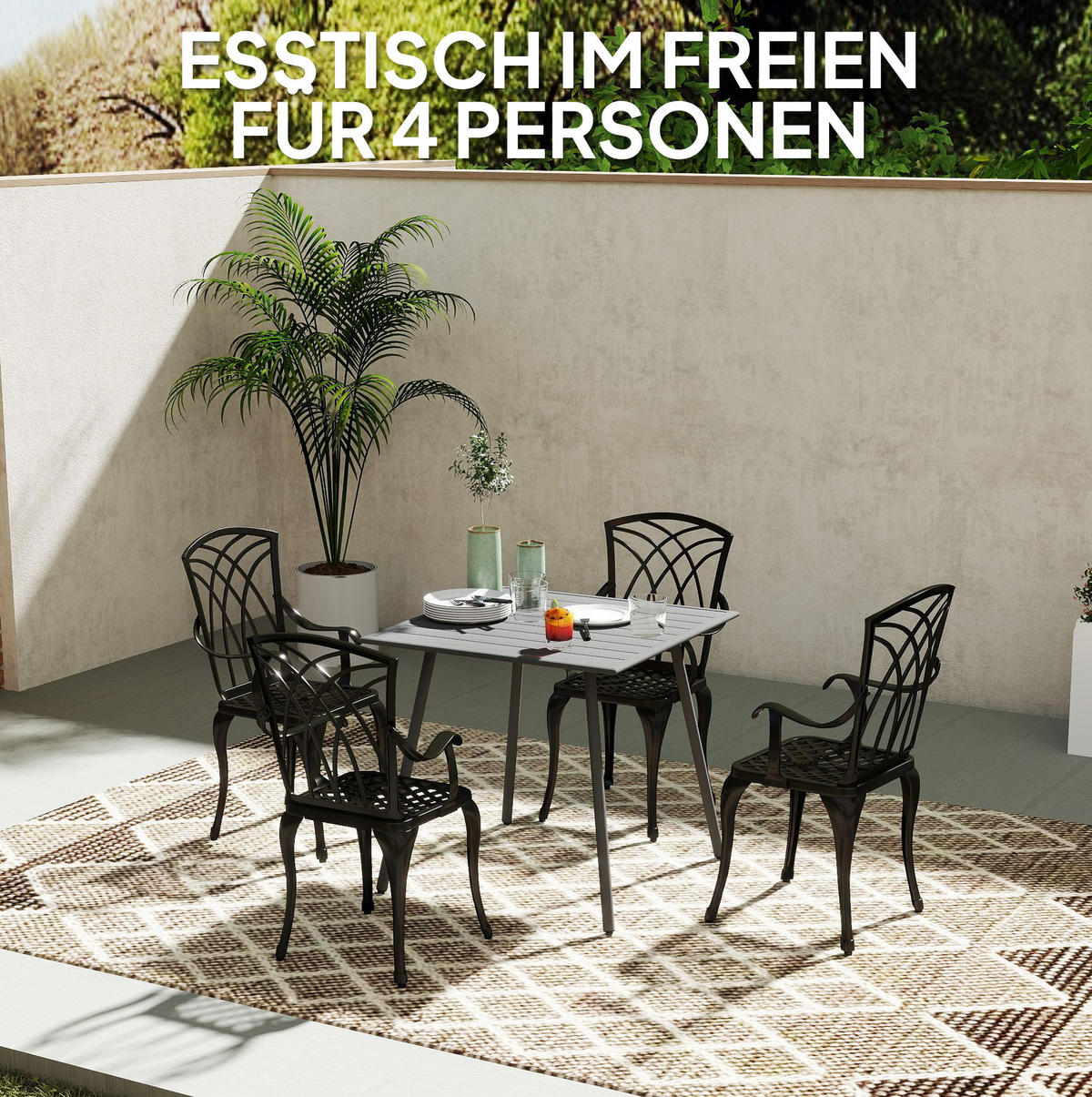 GARTENTISCH 80/80/74 cm aus Stahl, wetterfest mit Stahllatten und pulverbeschichtetem Gestell, Grau - Grau, Metall (80/80/74cm) - Redom