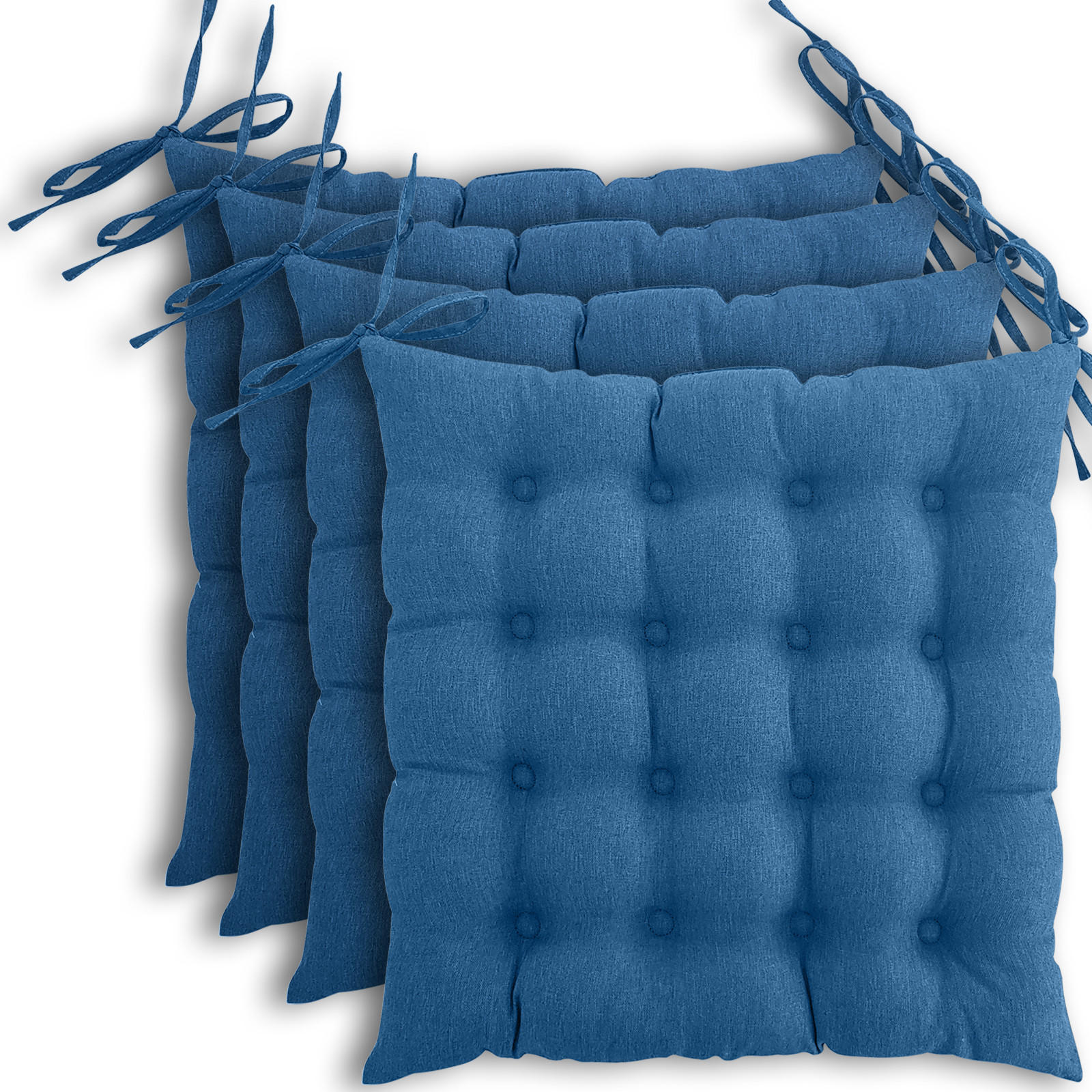 SITZKISSEN 4er Set 16-Punkt türkis 40/40 cm mit Steppung und Halte-Bändern - Türkis, Textil (40/40/4cm) - wometo